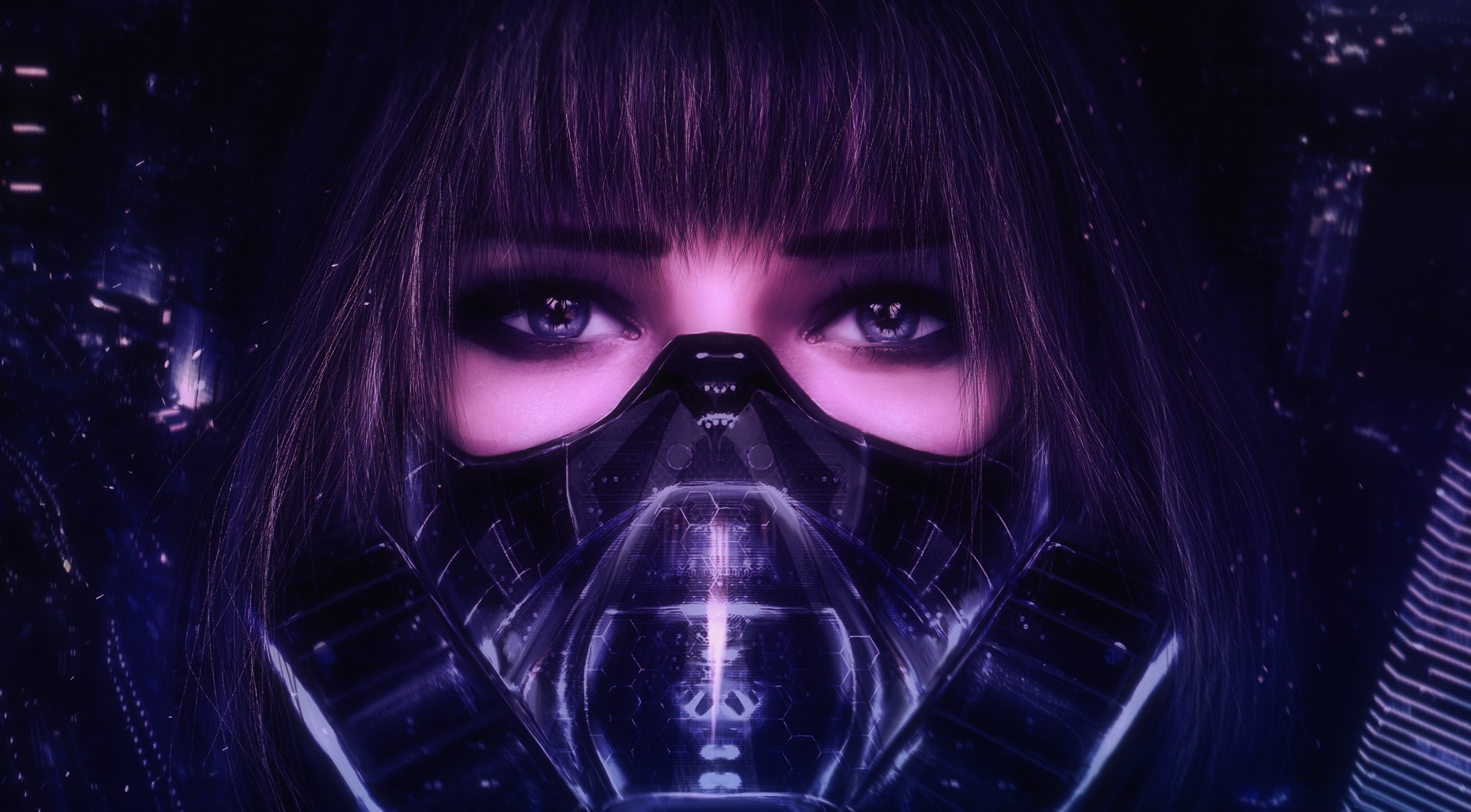 Futuristic woman wearing a gas mask HD Wallpaper