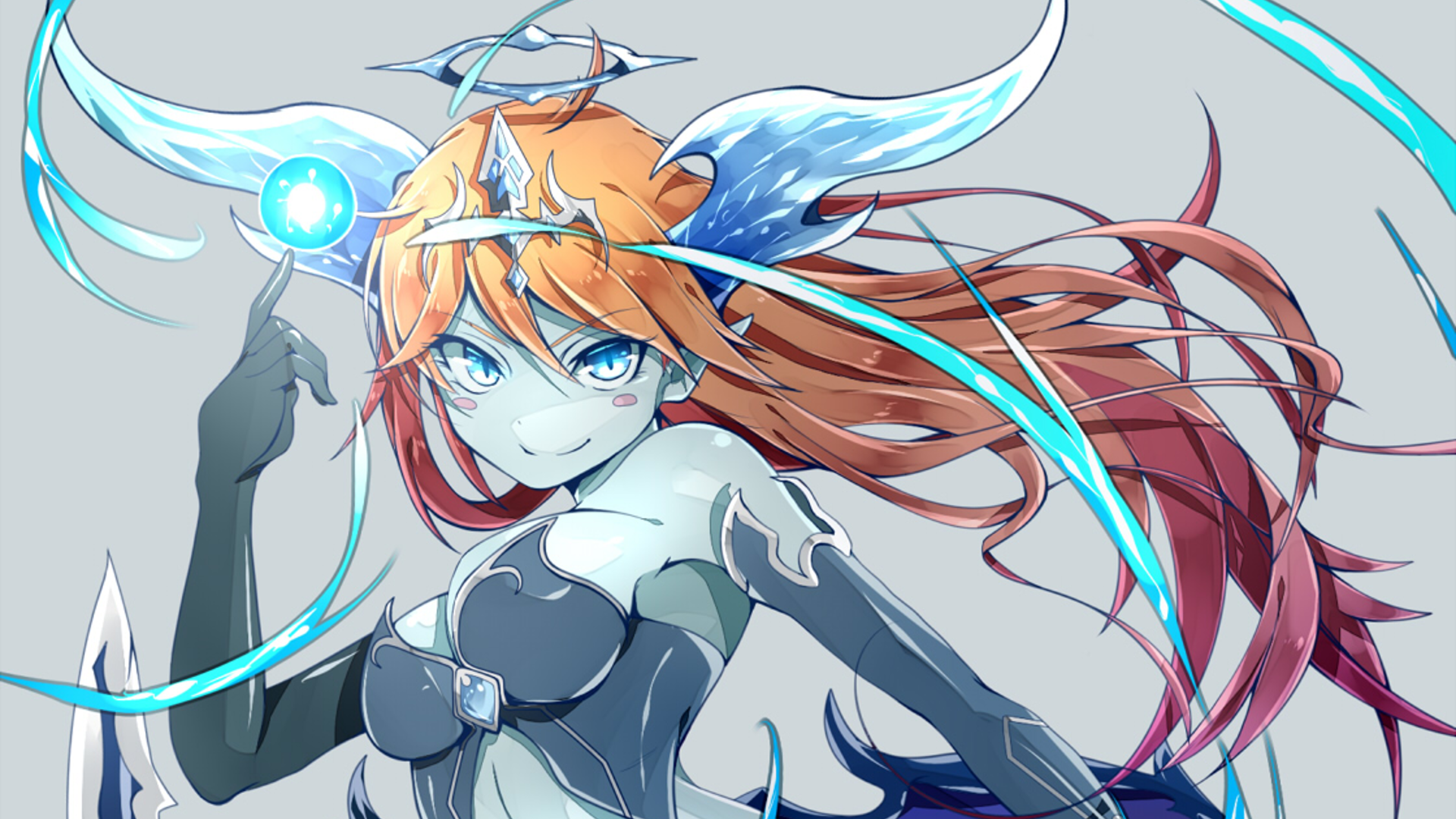 Anime girl with blue wings and orange hair HD Wallpaper