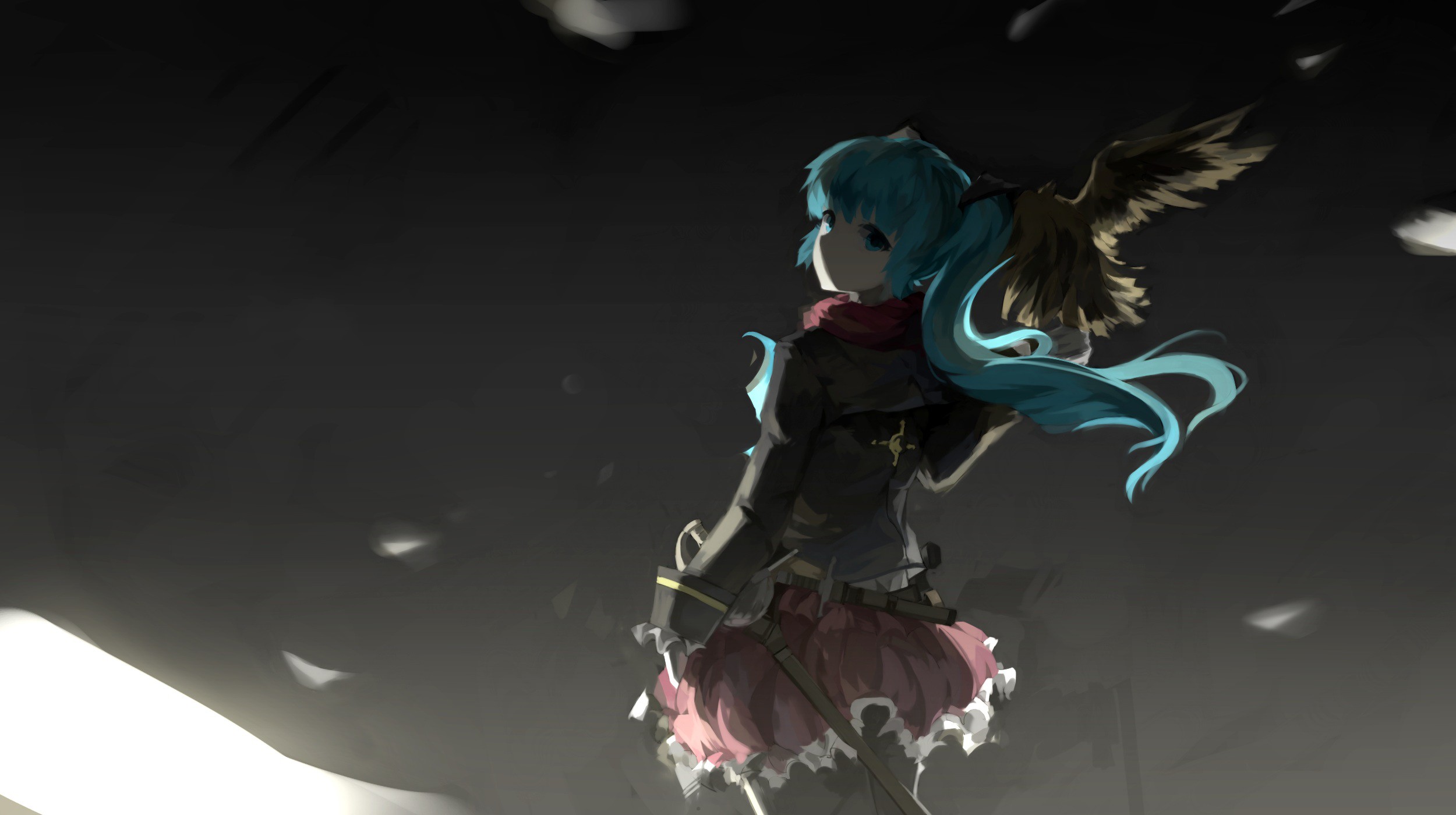 Hatsune Miku with a bird on her shoulder HD Wallpaper