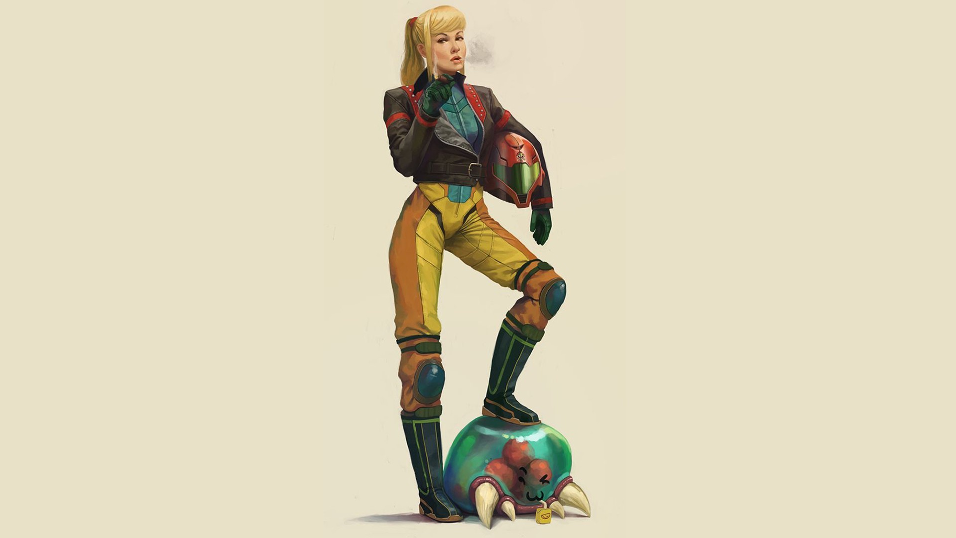 Samus Aran standing on a Metroid HD Wallpaper