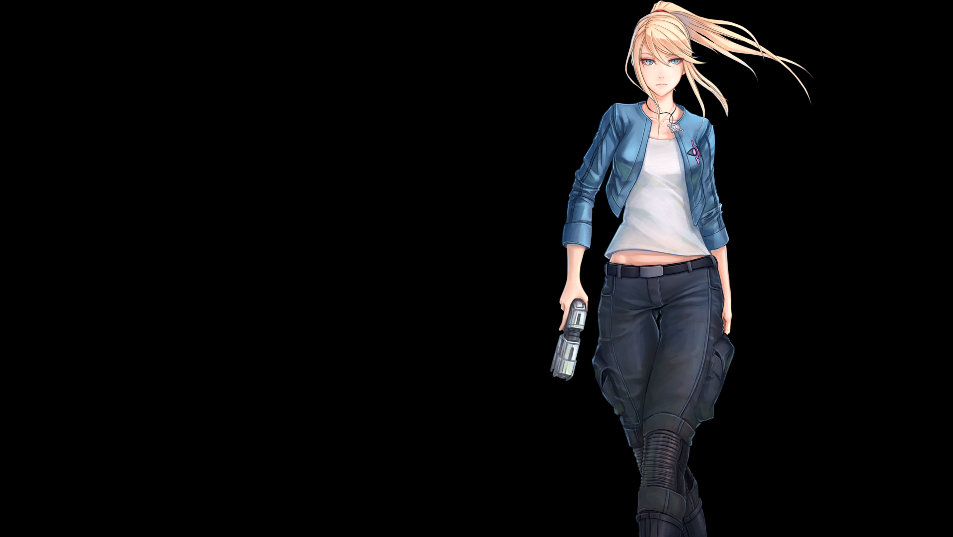 Samus Aran holding a gun HD Wallpaper