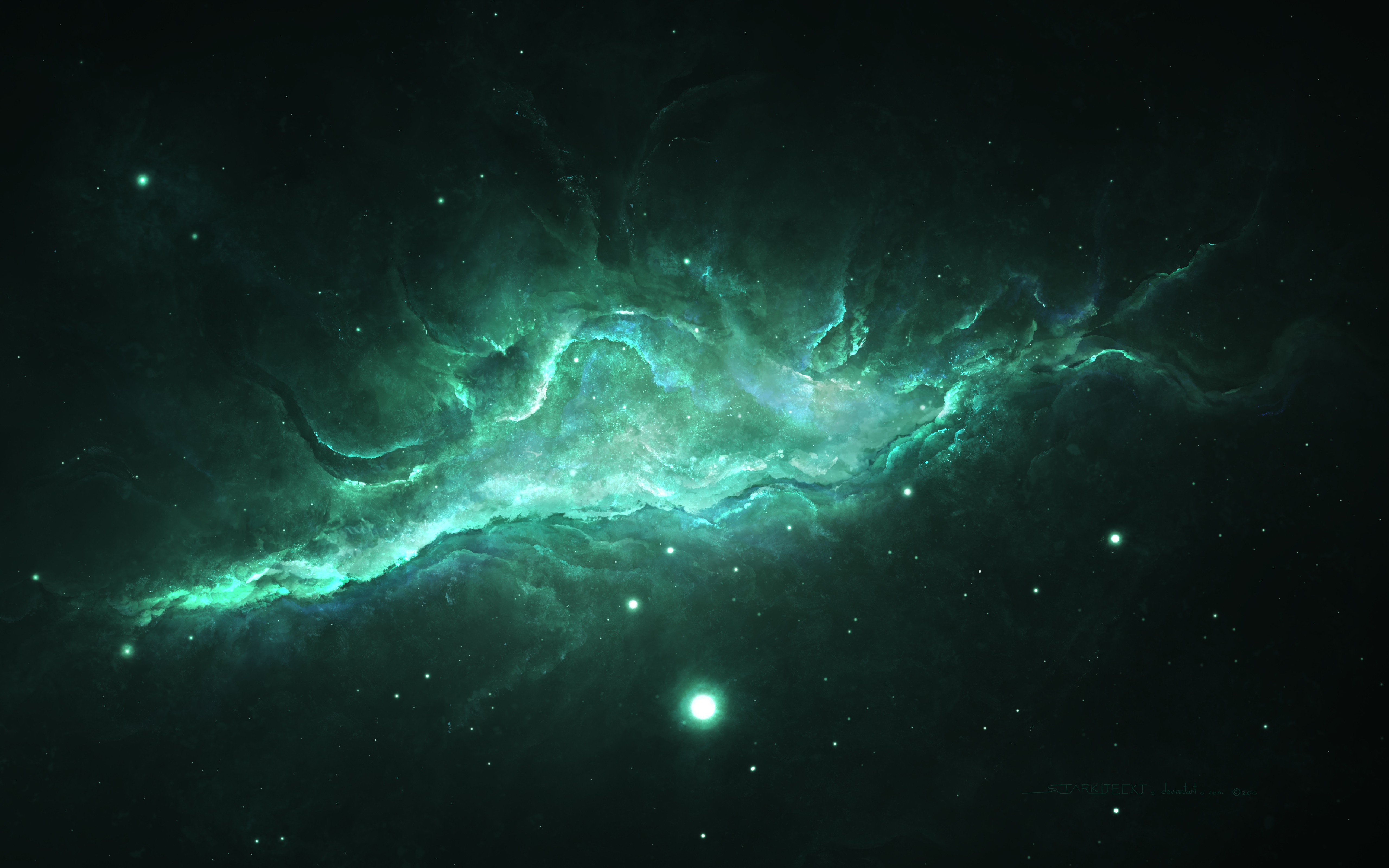 Green nebula and stars in deep space HD Wallpaper
