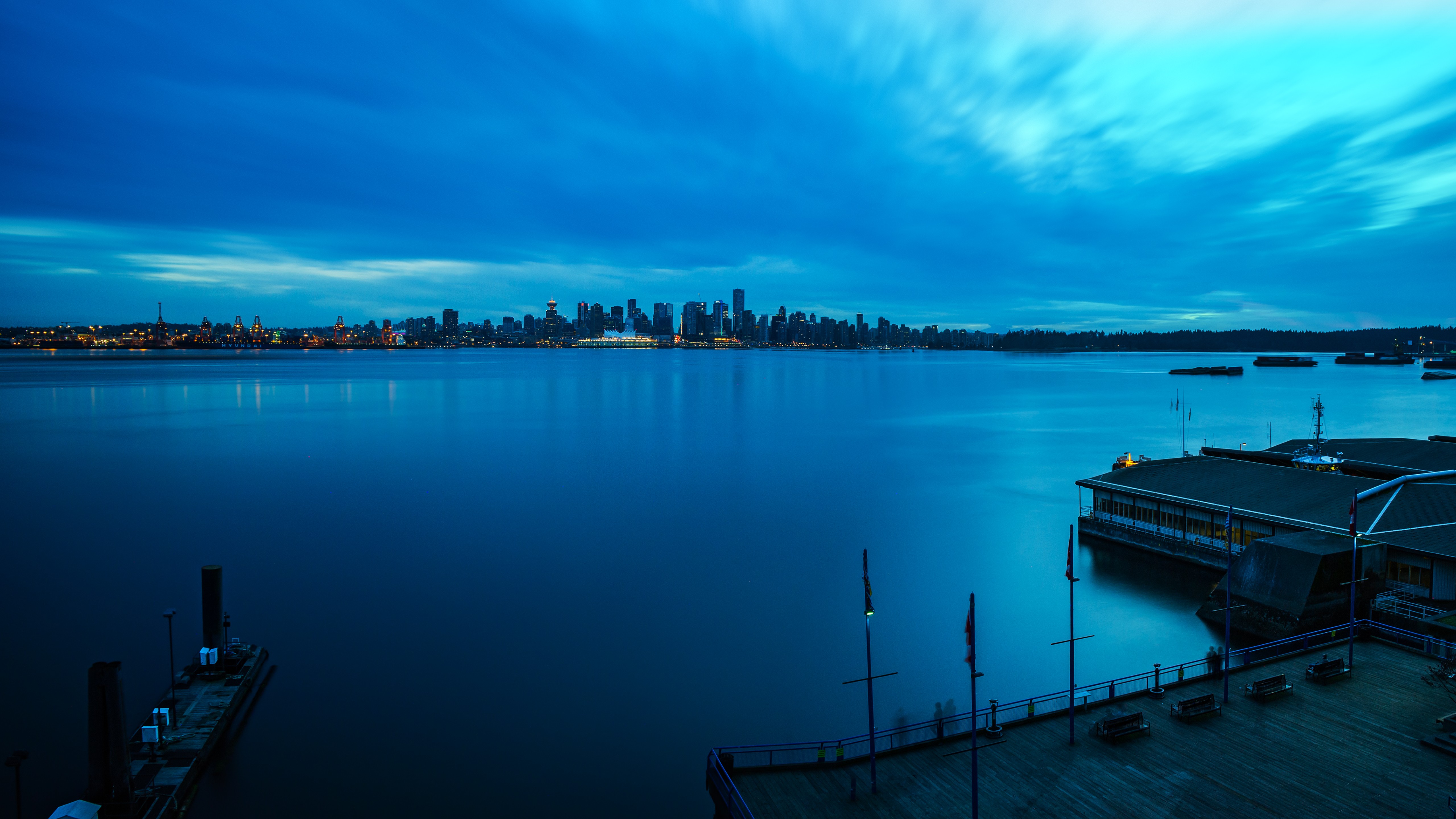 Vancouver skyline across the water at dusk HD Wallpaper