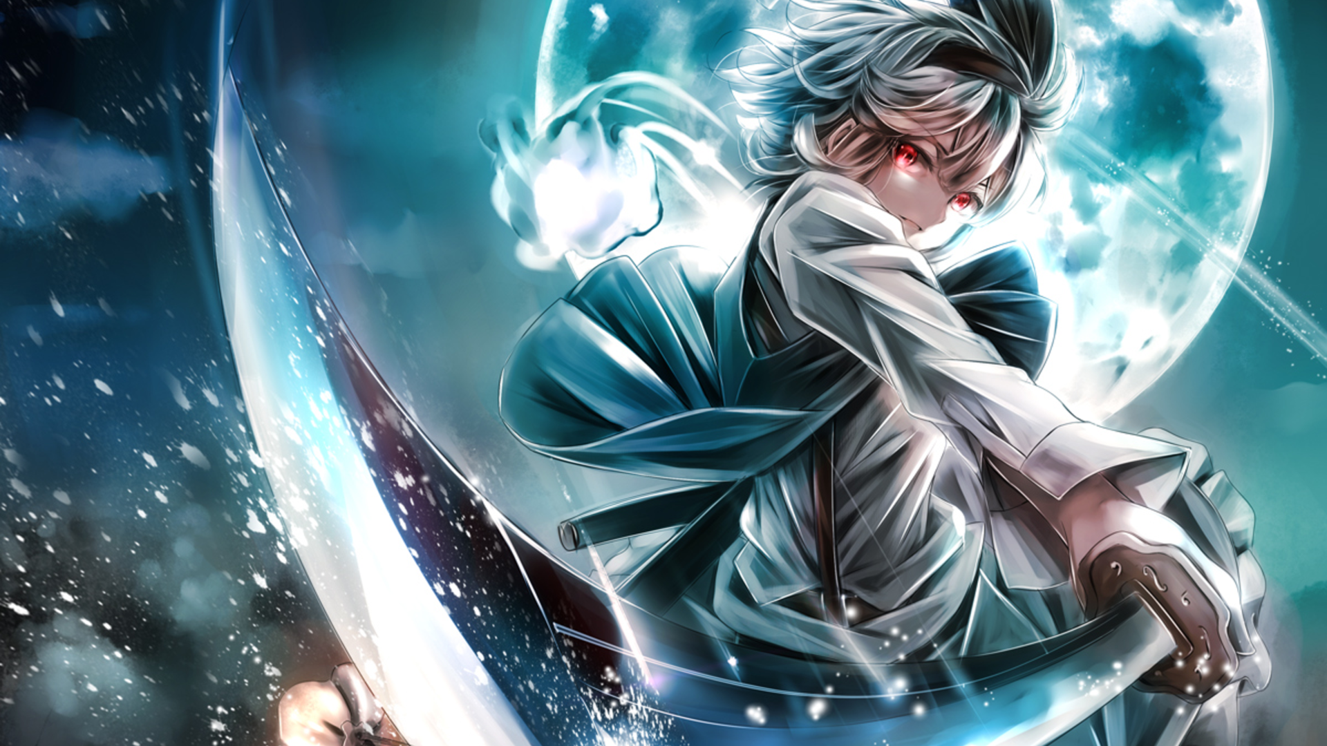 Konpaku Youmu from Touhou with a large scythe HD Wallpaper