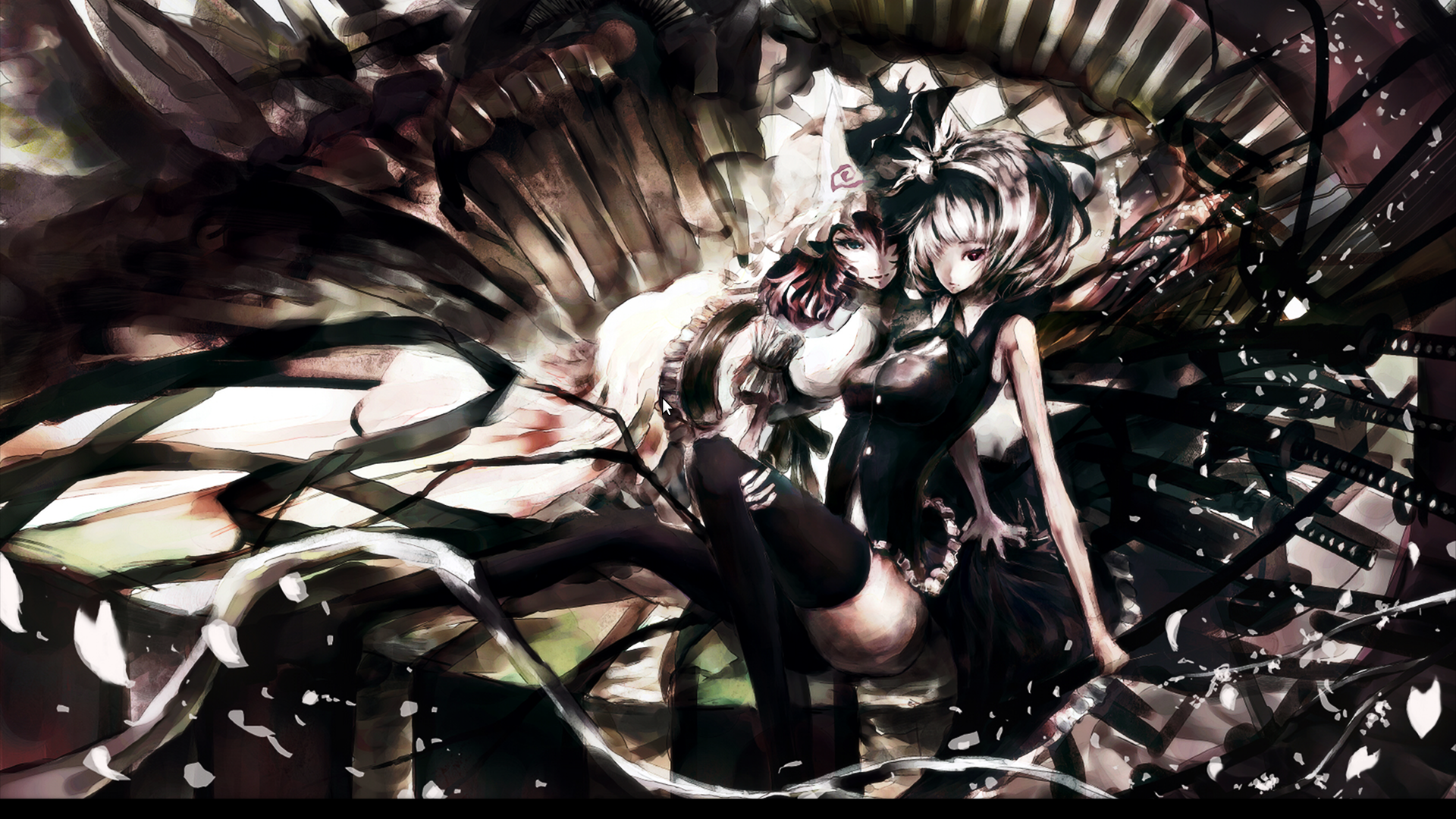 Touhou anime girls with swords HD Wallpaper