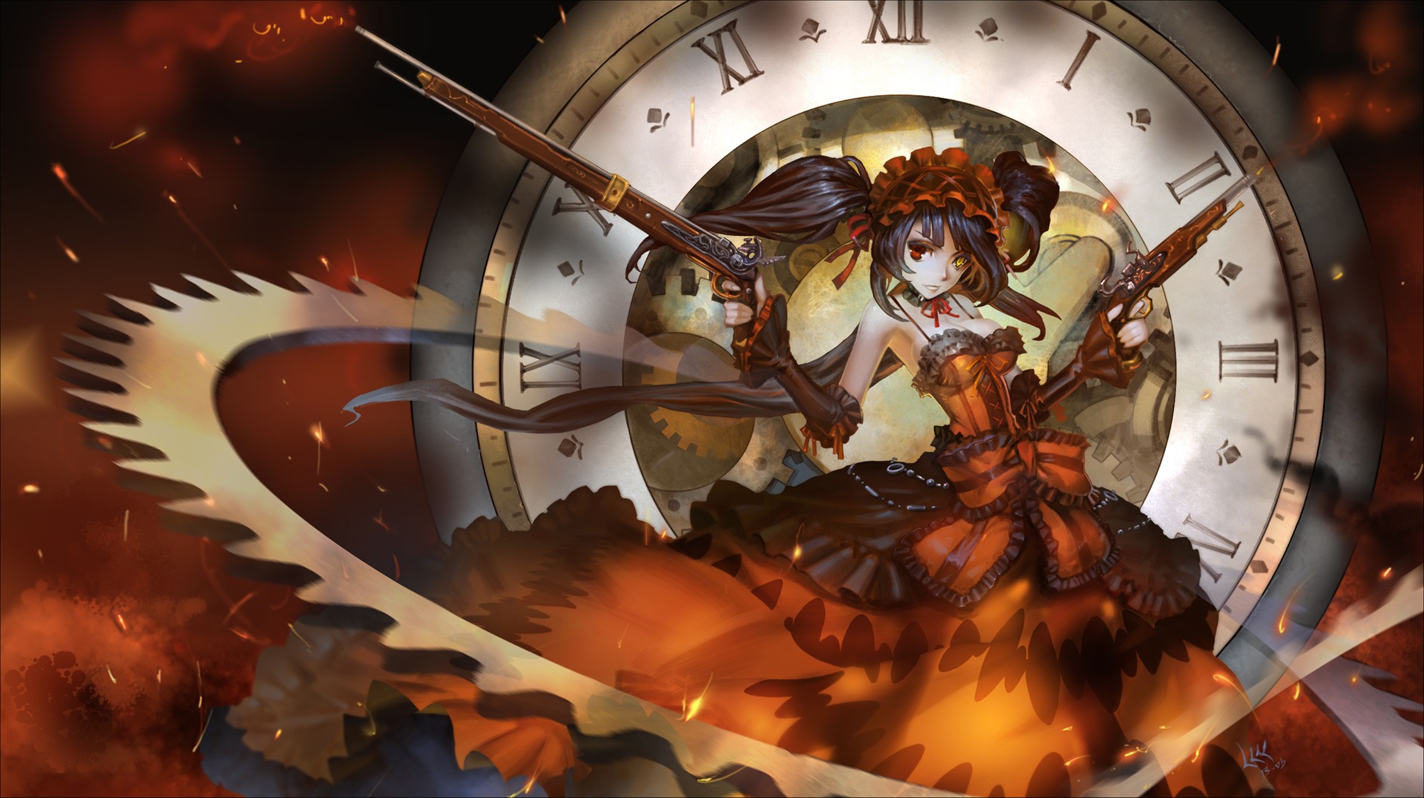 Tokisaki Kurumi from Date A Live with Guns and Clock HD Wallpaper