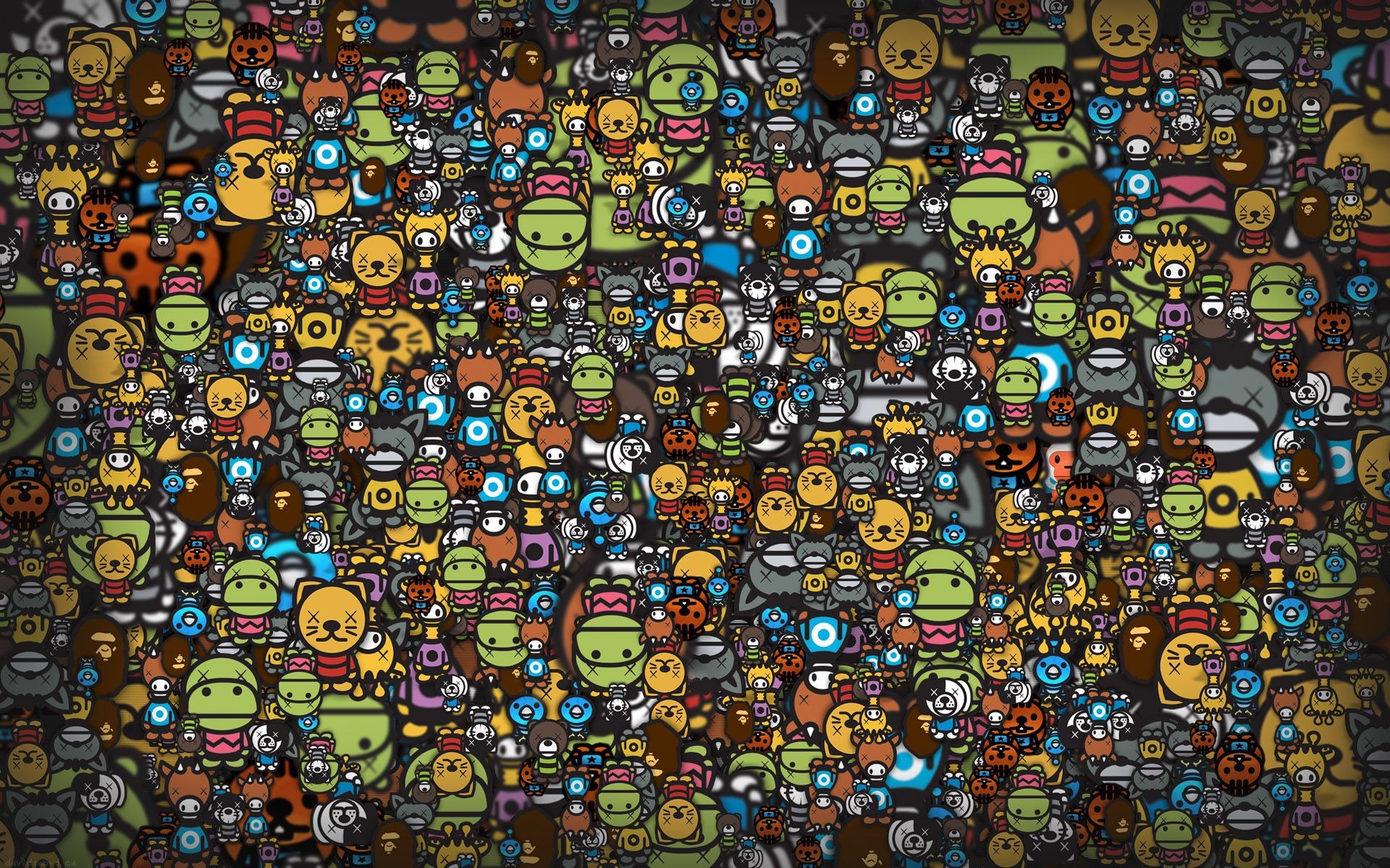 A collage of colorful cartoon characters. HD Wallpaper