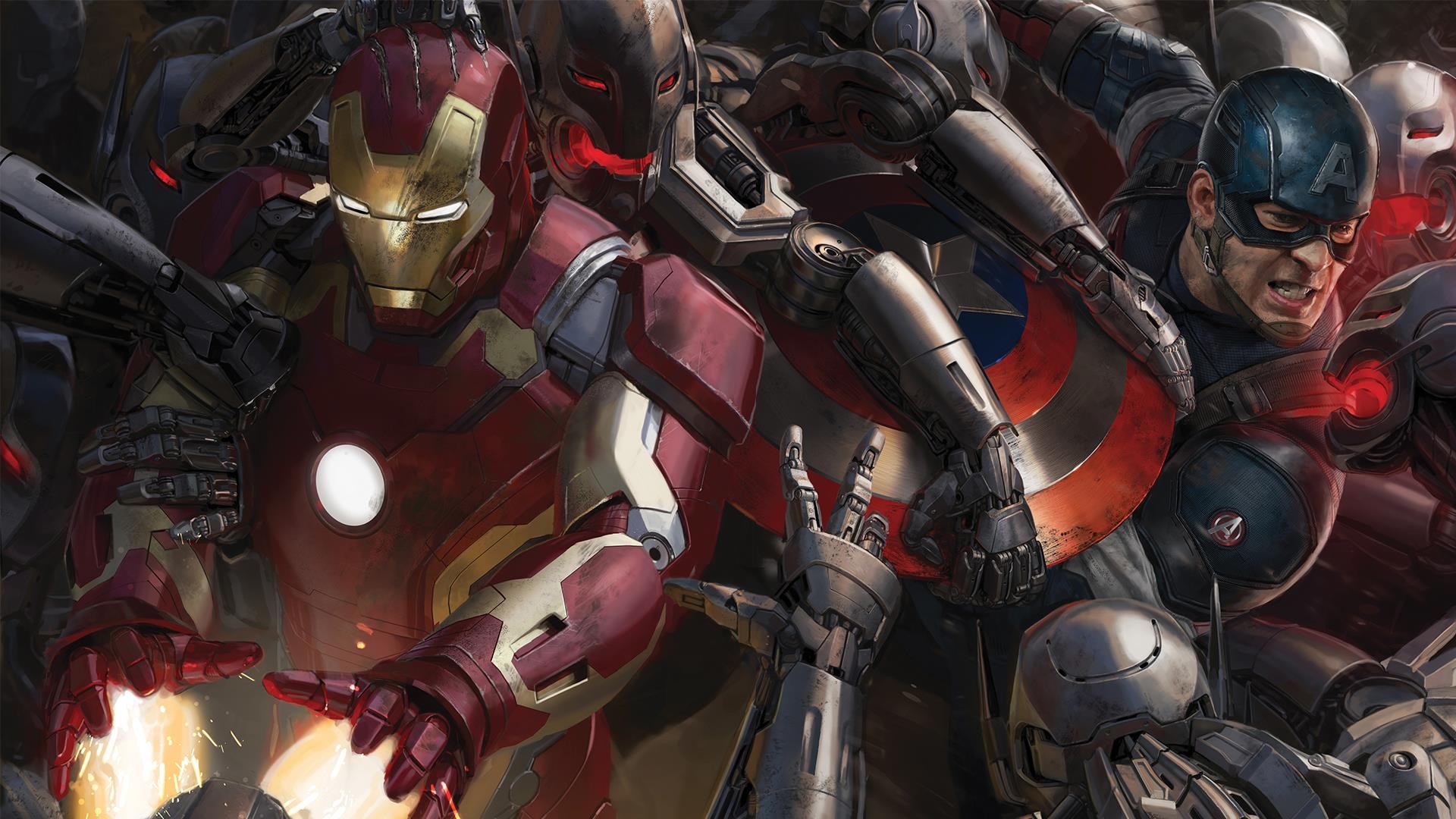 Iron Man and Captain America fighting Ultron bots HD Wallpaper