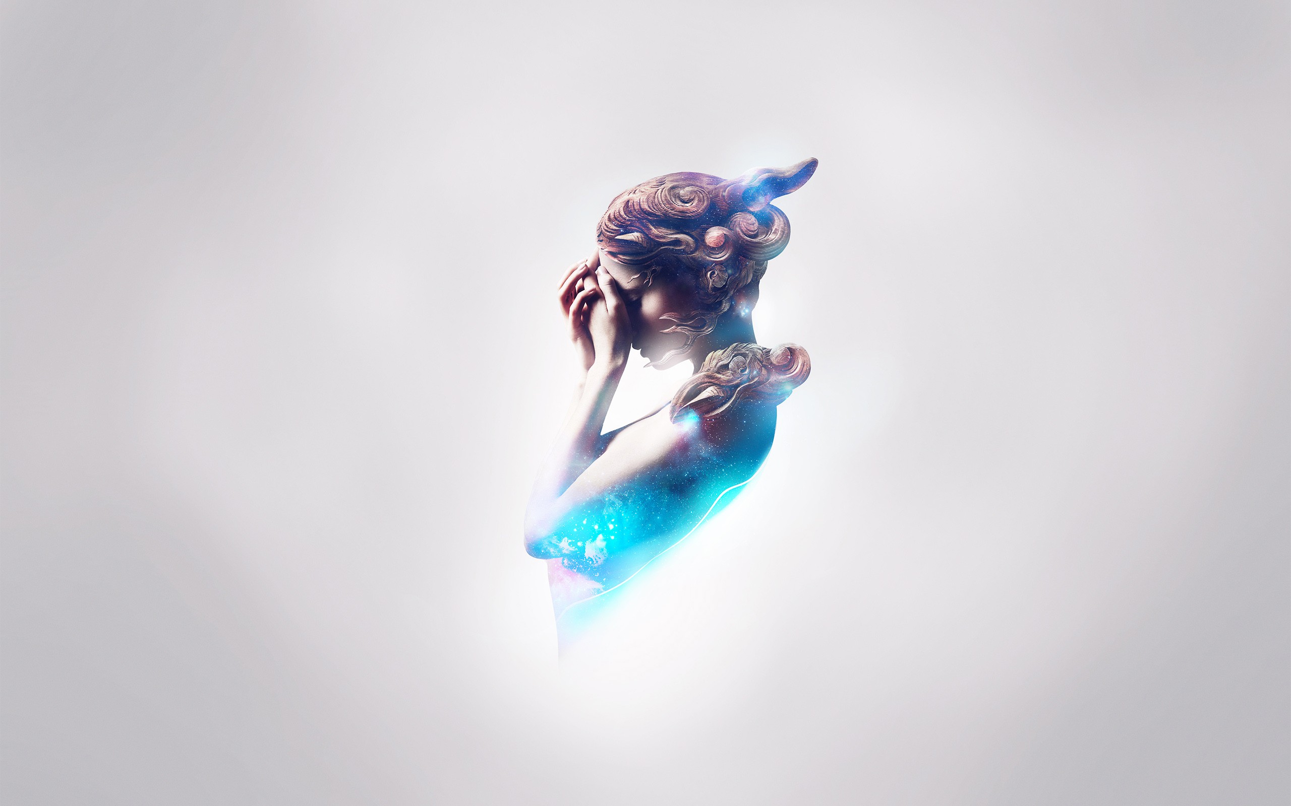 Digital art of a statue with galaxy inside HD Wallpaper