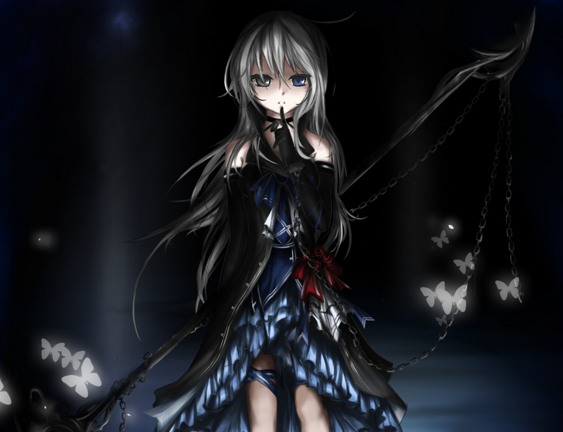 Anime girl with scythe and butterflies HD Wallpaper