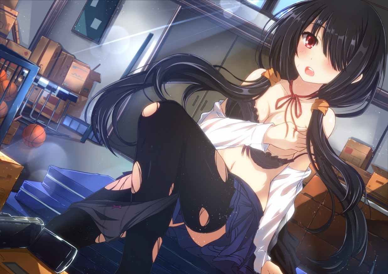 Kurumi Tokisaki in torn clothes with basketballs HD Wallpaper