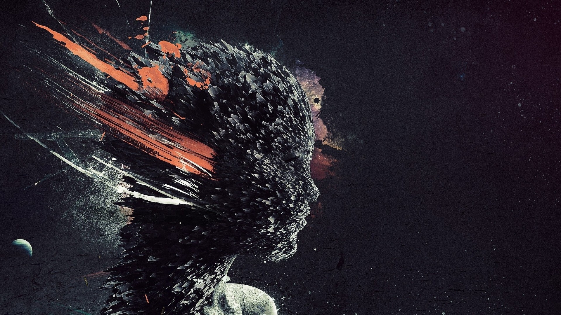 Abstract digital art of a human head exploding HD Wallpaper