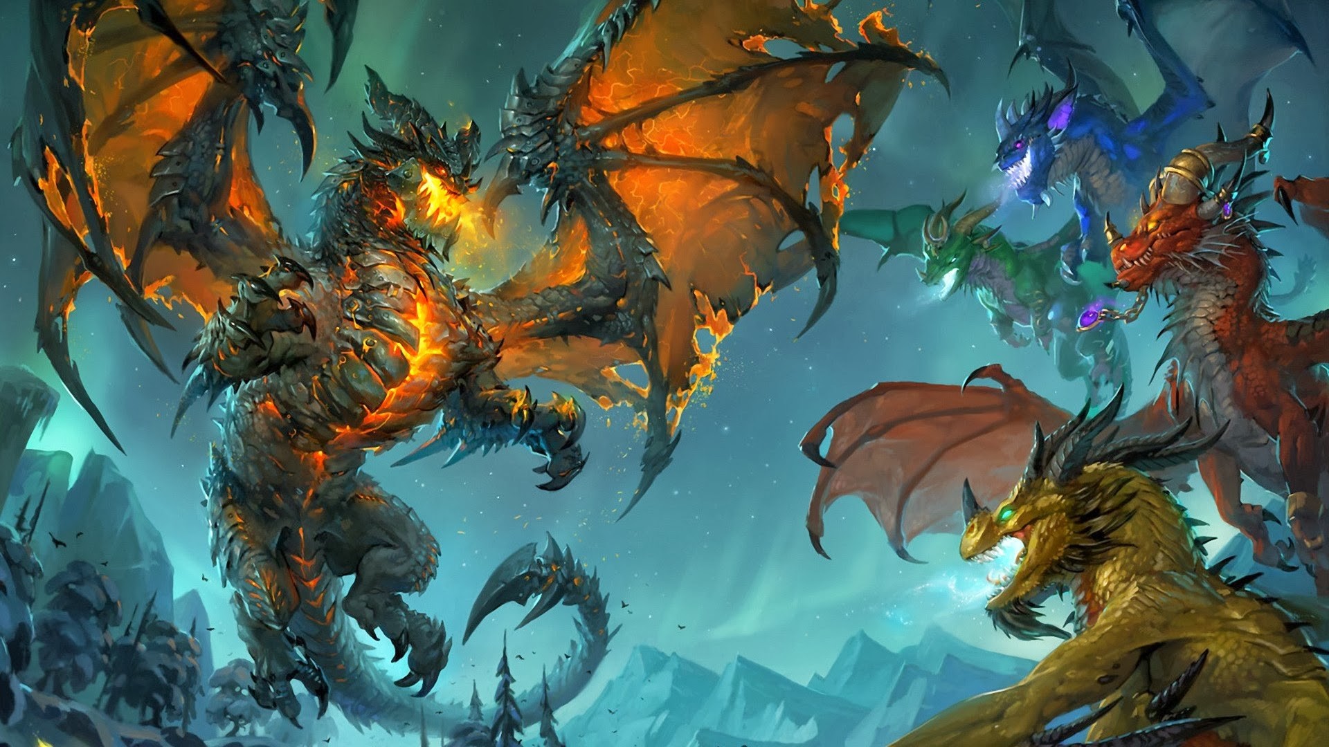 World of Warcraft Dragons in Battle HD Wallpaper
