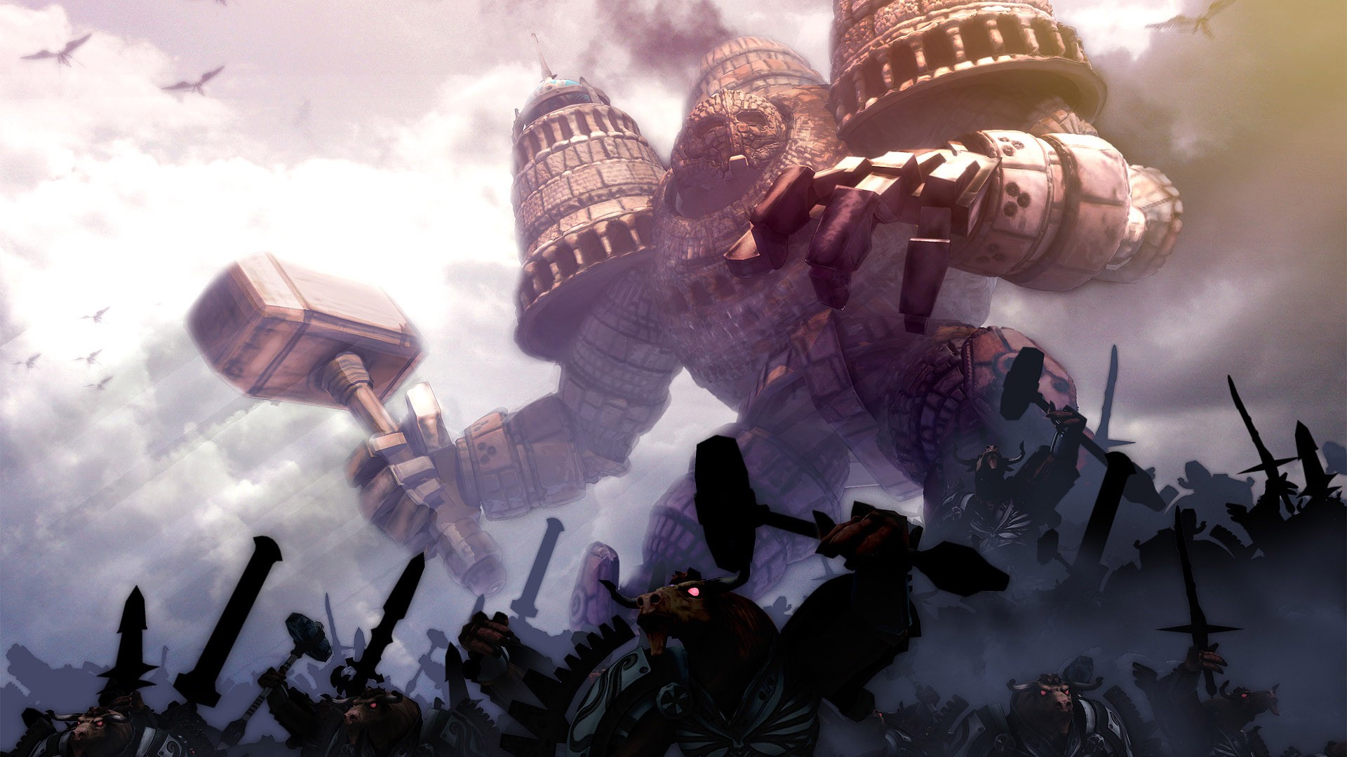 Giant Demigod with Hammer and Army HD Wallpaper