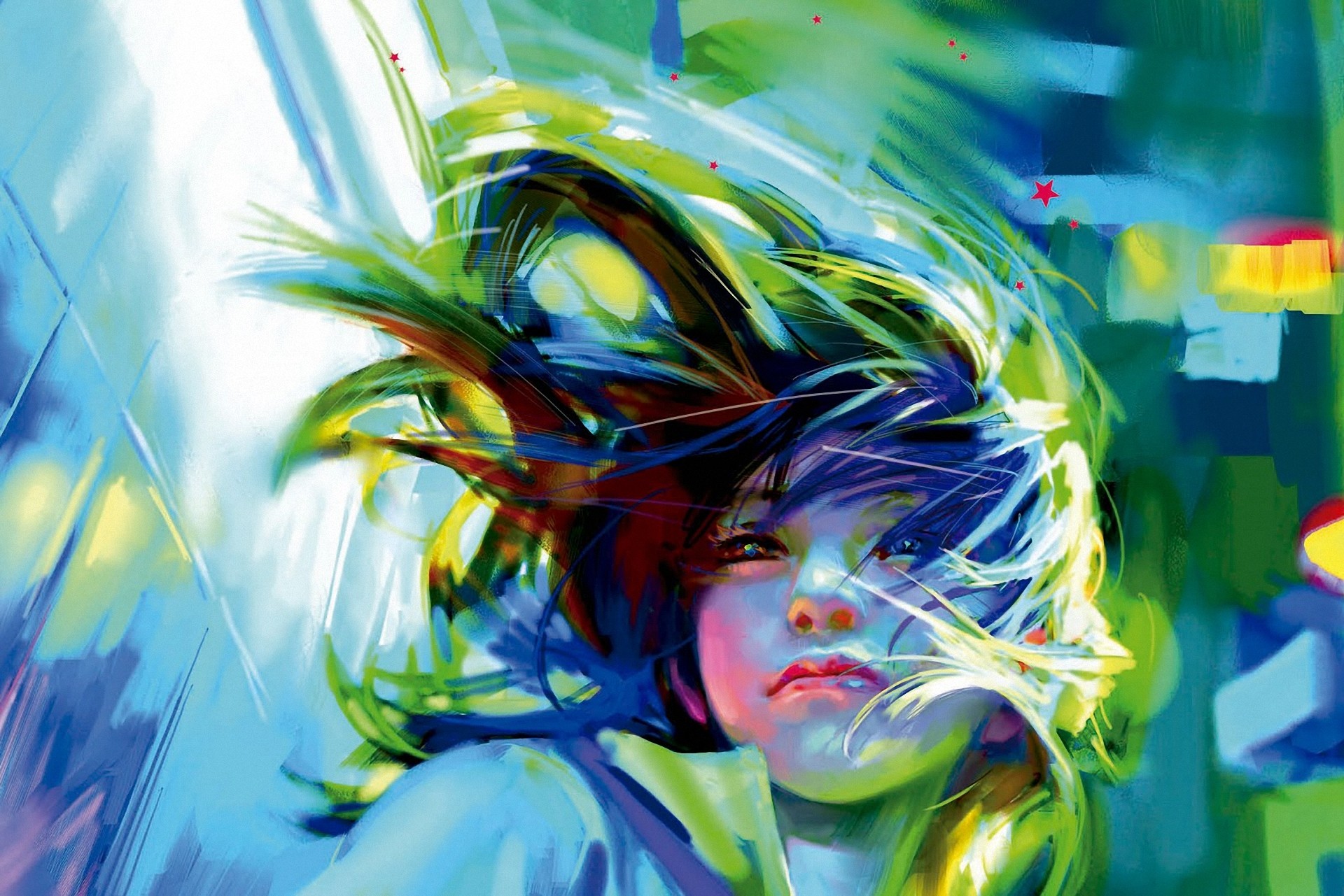 Artwork of a woman with windblown hair by Benjamin HD Wallpaper