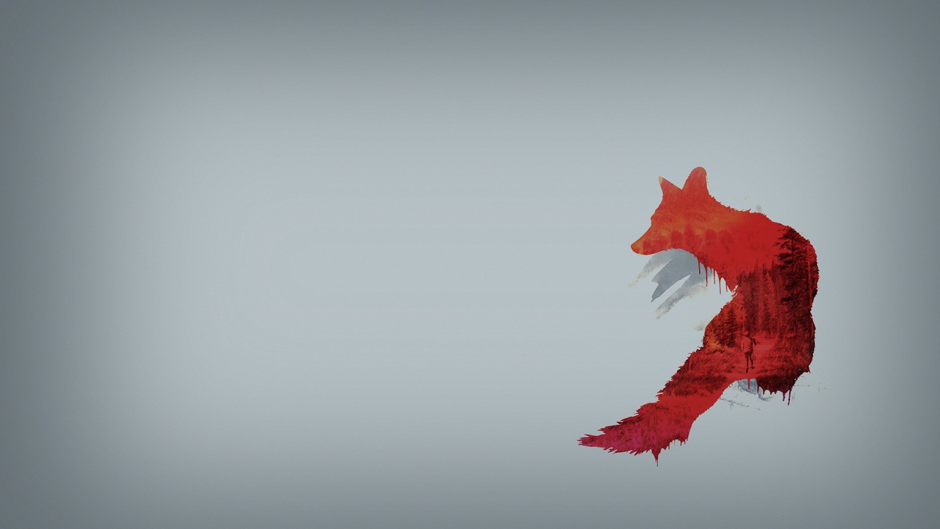 Red fox silhouette with forest inside HD Wallpaper