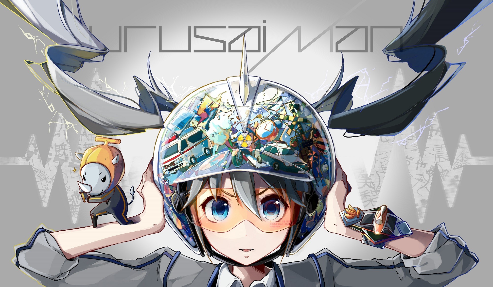 Anime girl with helmet and rhino companion HD Wallpaper