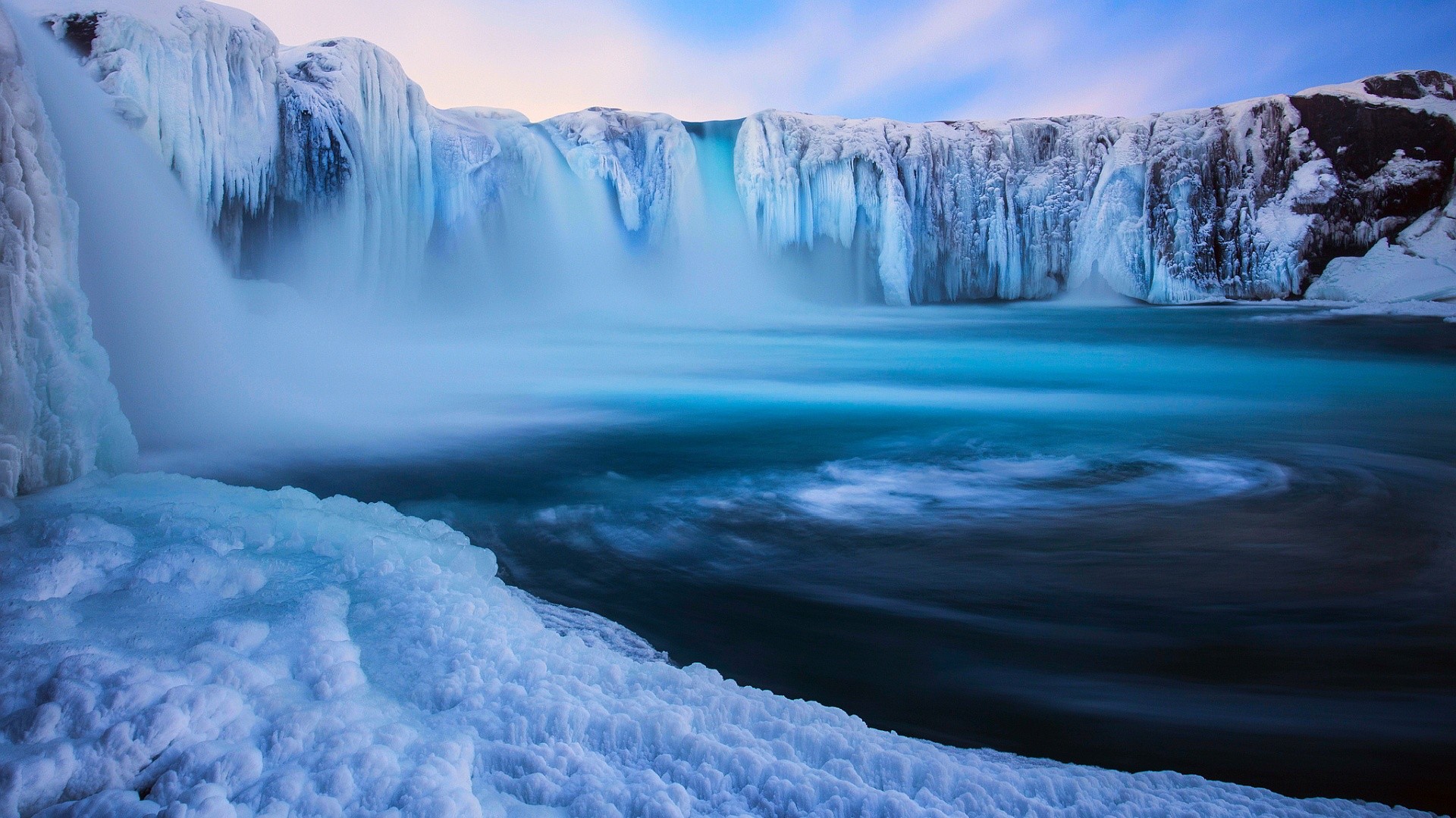 Frozen waterfall in a winter landscape HD Wallpaper