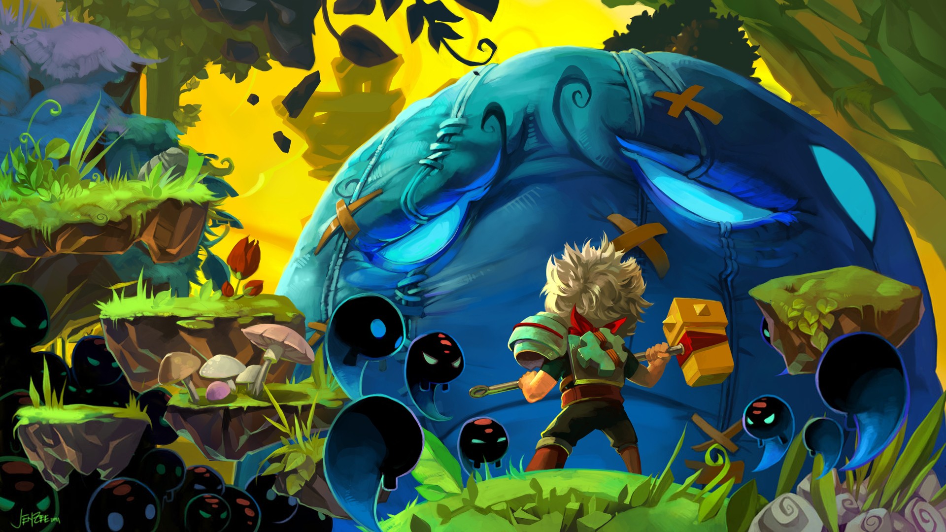 The Kid from Bastion with a hammer HD Wallpaper