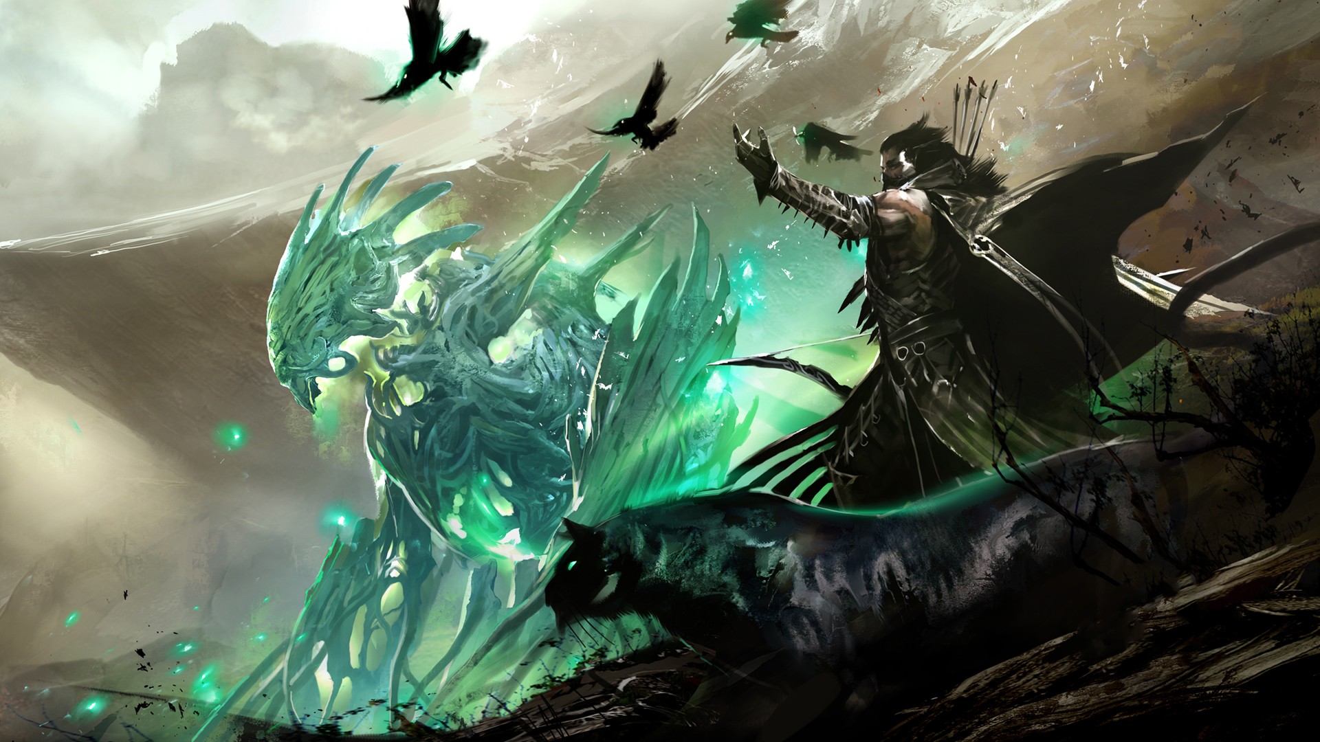 Guild Wars 2 artwork of a warrior and a creature HD Wallpaper