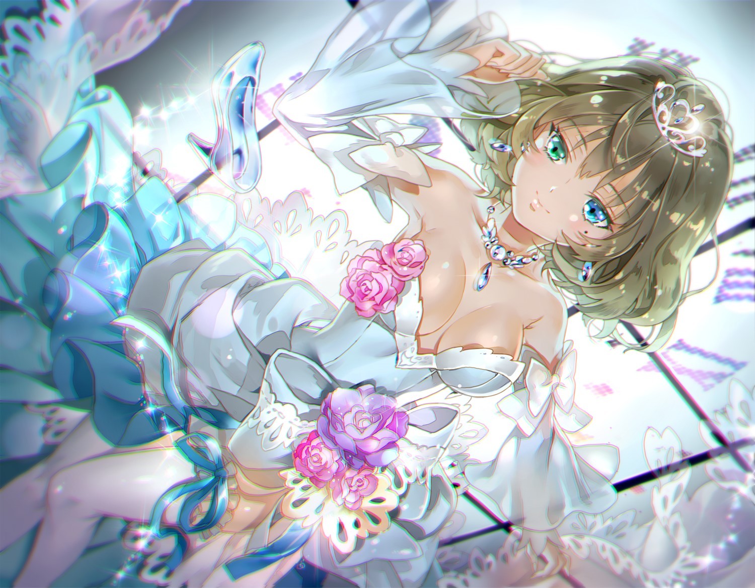 Anime girl in a white dress with a glass slipper HD Wallpaper