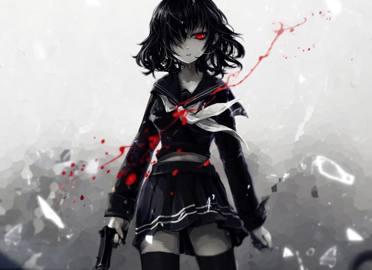 Girl with pistol and blood HD Wallpaper