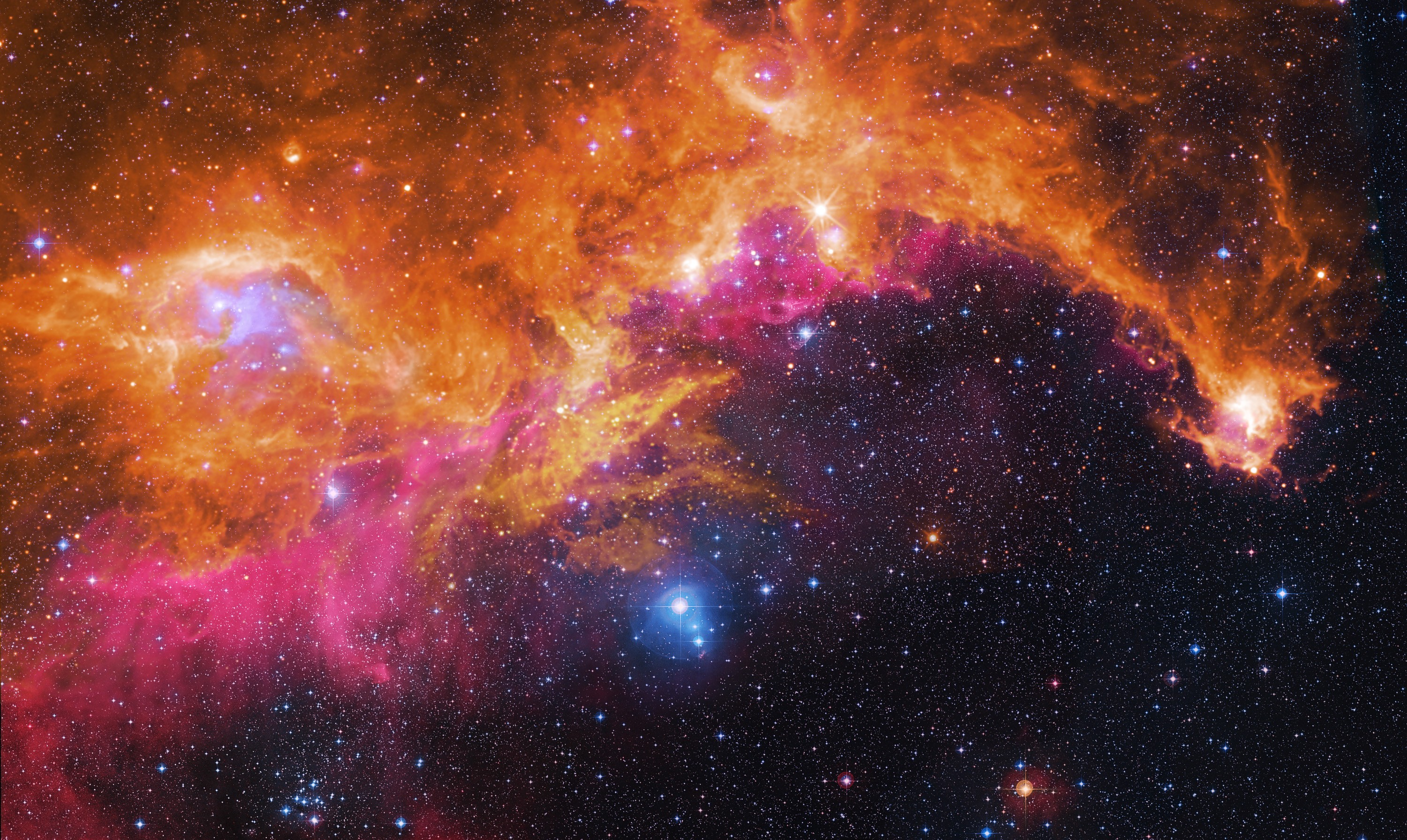 Orange and pink nebula with stars in space HD Wallpaper