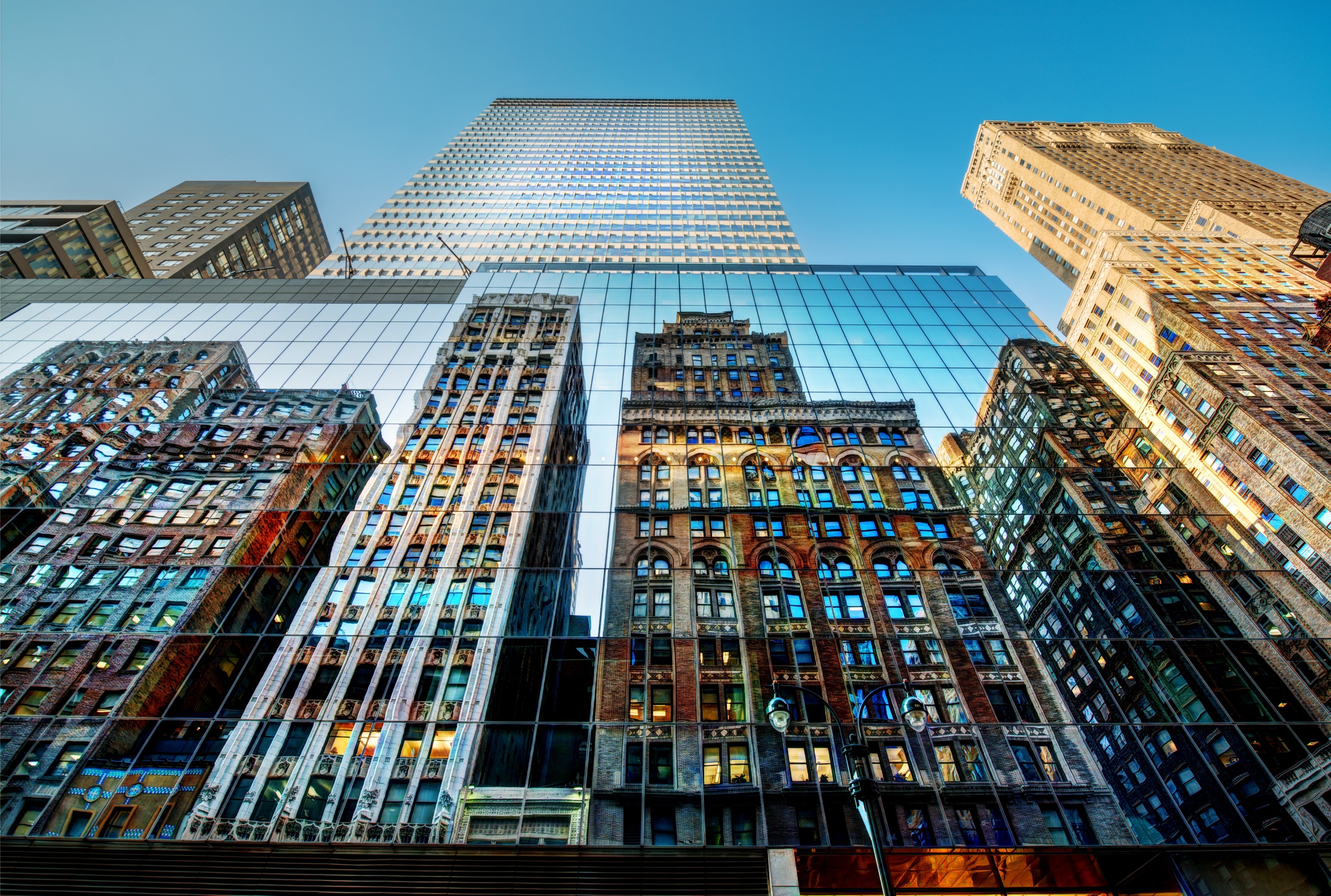 New York City Skyscrapers Reflected in Glass HD Wallpaper