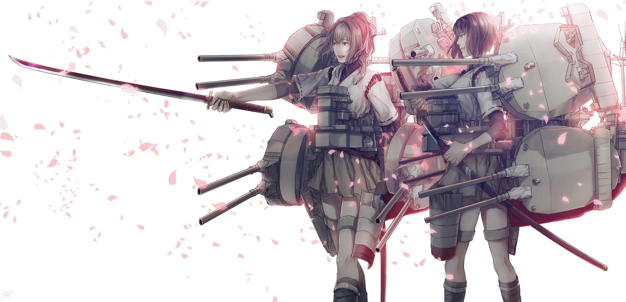 Hyuuga and Ise from Kantai Collection with swords HD Wallpaper