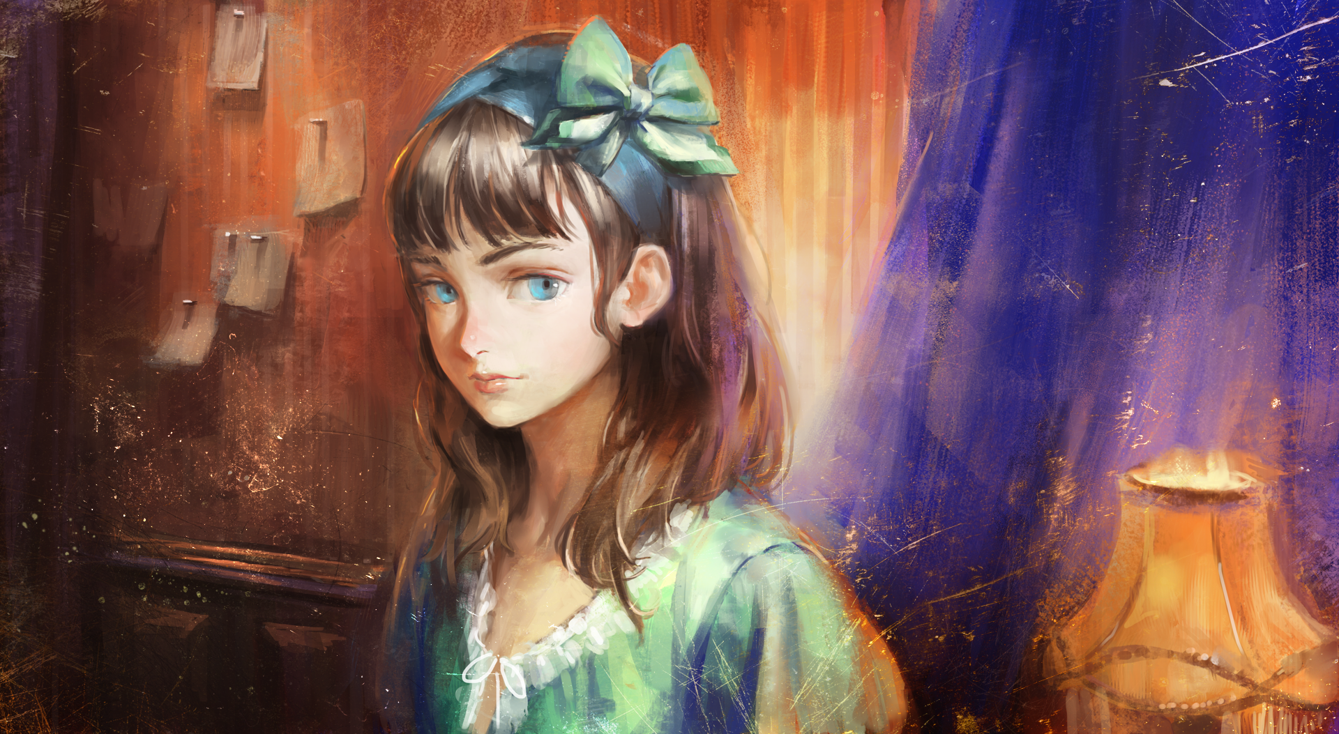 Artwork of a young girl with blue eyes HD Wallpaper