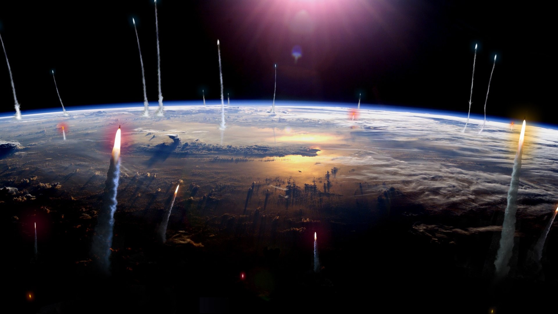 Multiple rockets launching from Earth into space HD Wallpaper