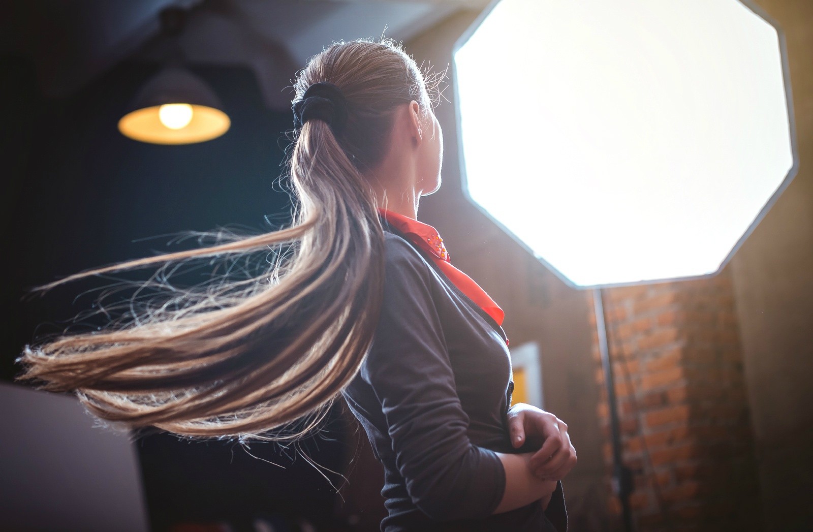 Woman with long hair in a studio HD Wallpaper