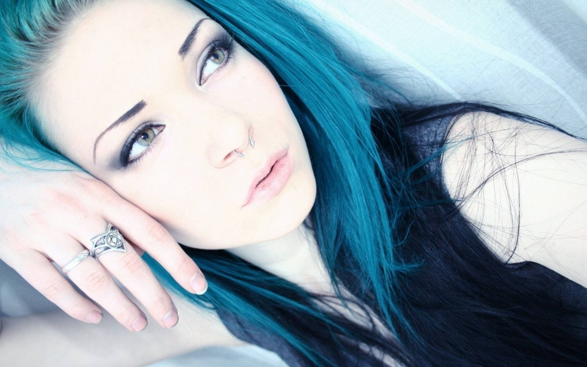 Woman with blue hair and piercings HD Wallpaper