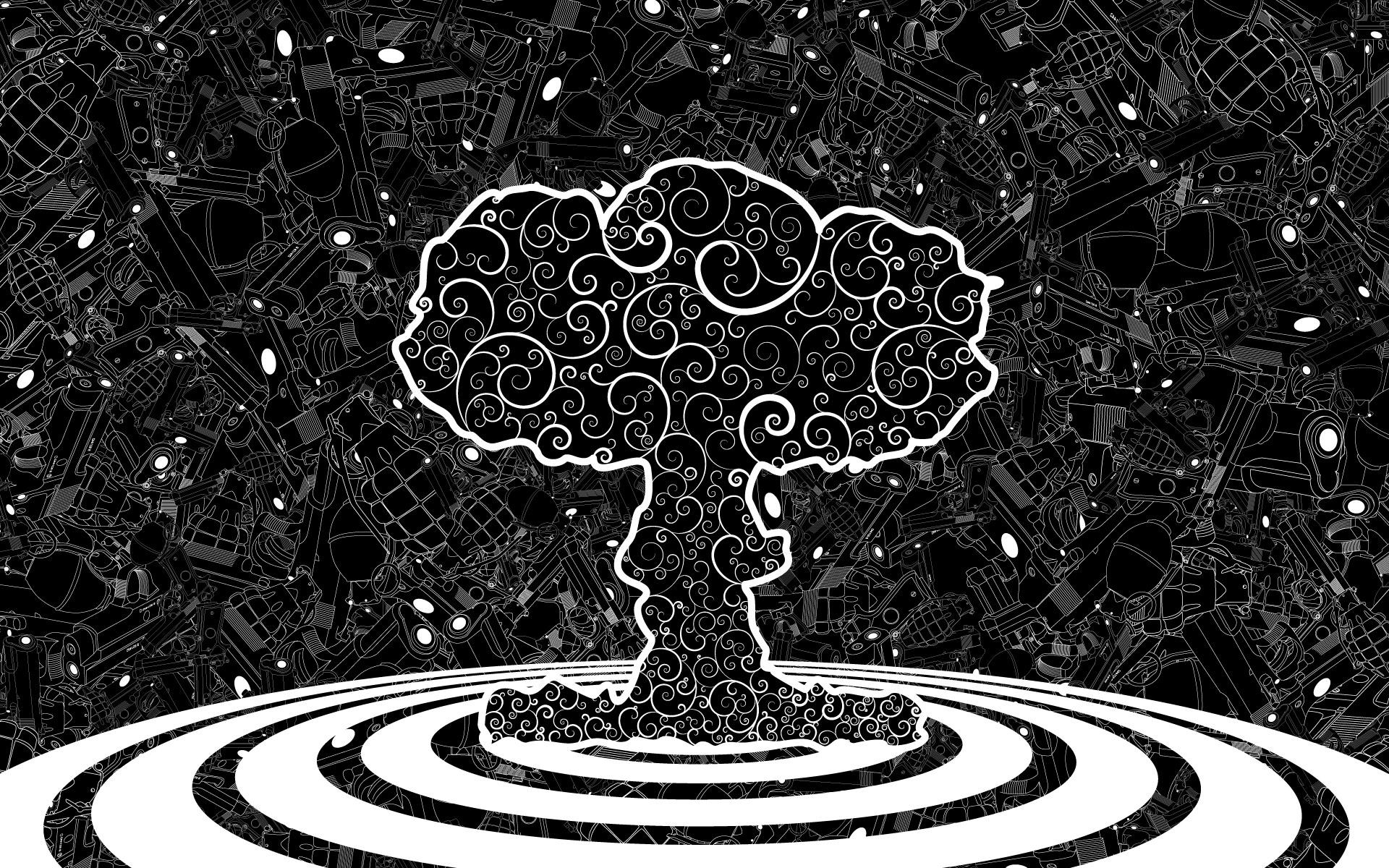 Monochrome explosion of bombs and guns HD Wallpaper