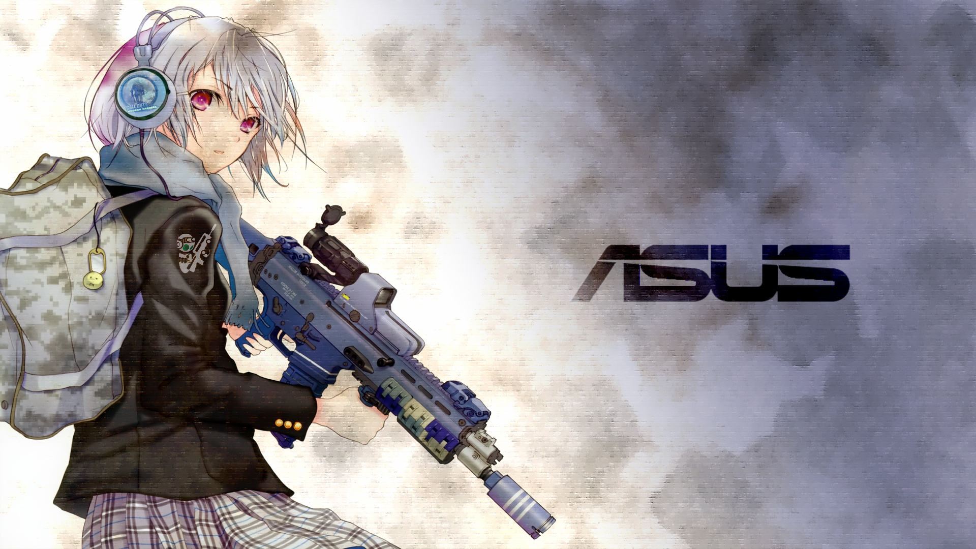 Anime girl with headphones and rifle HD Wallpaper