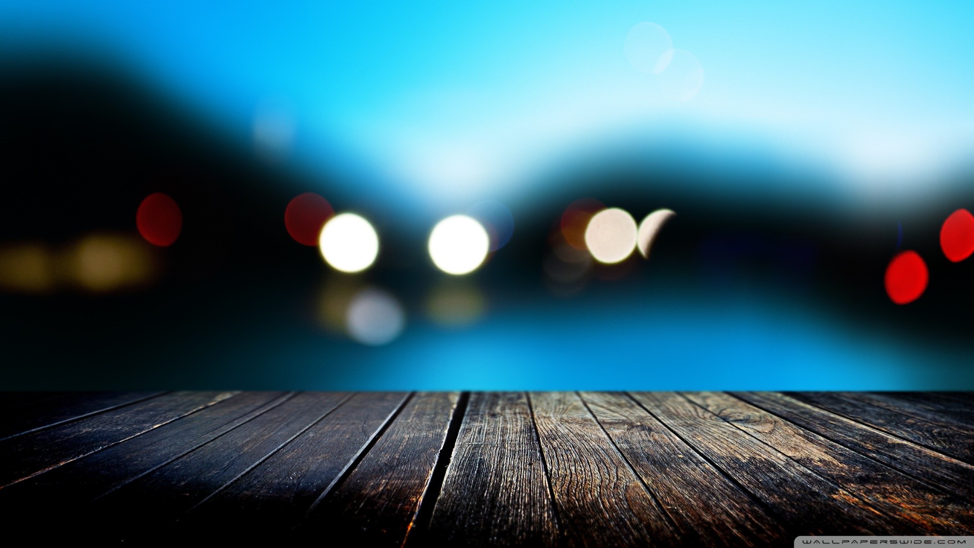 Wooden pier with bokeh lights in the background HD Wallpaper