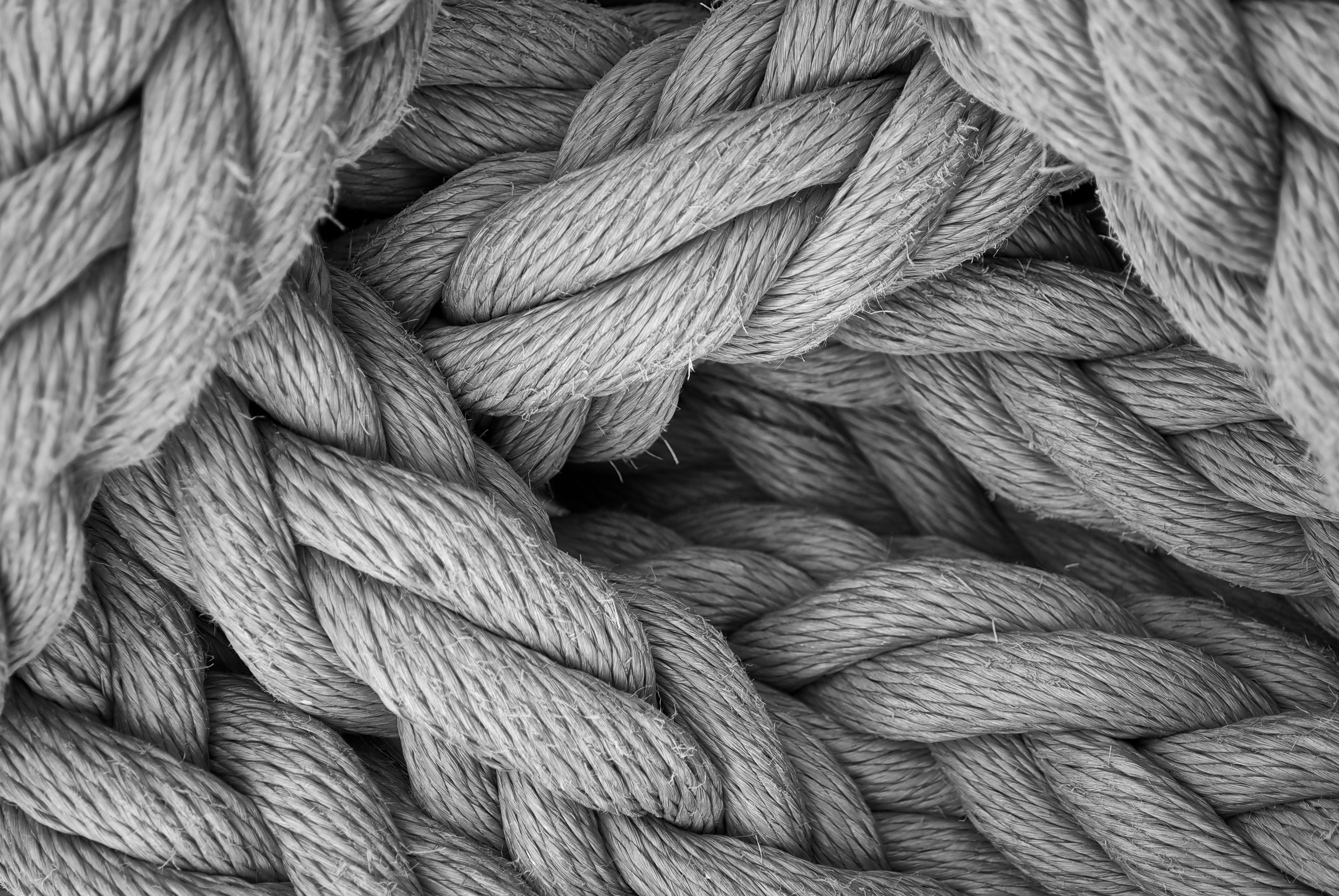 Monochrome close-up of thick braided ropes HD Wallpaper