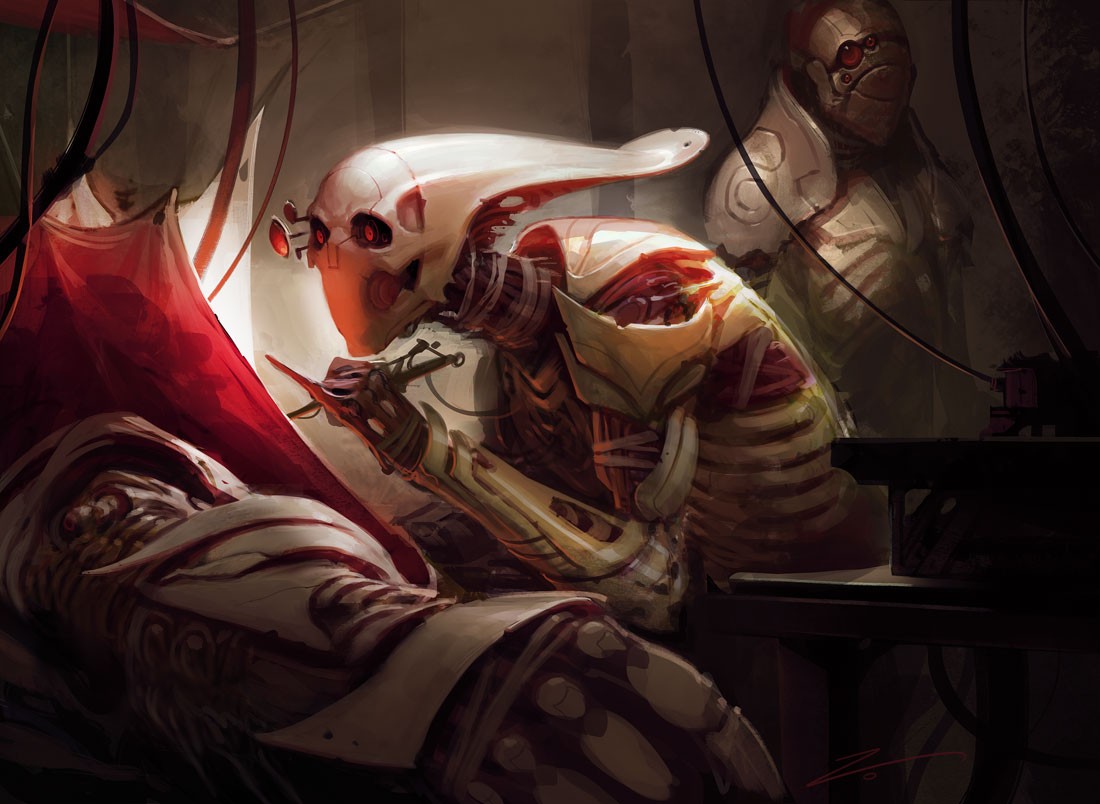 Futuristic robot performing surgery on a patient HD Wallpaper