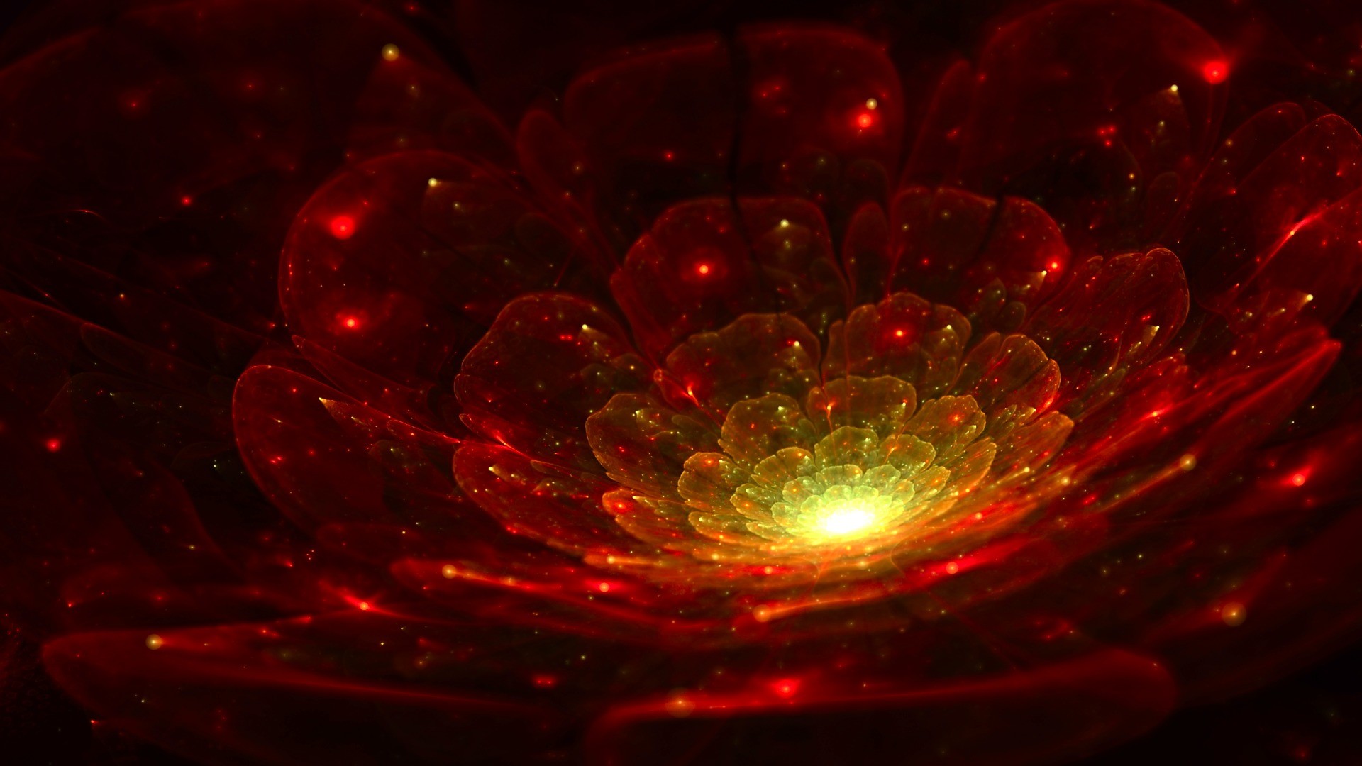 Abstract red and yellow fractal flower with lights HD Wallpaper