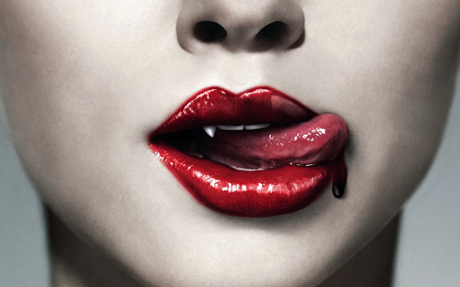 True Blood Vampire Lips with Fangs HD Wallpaper