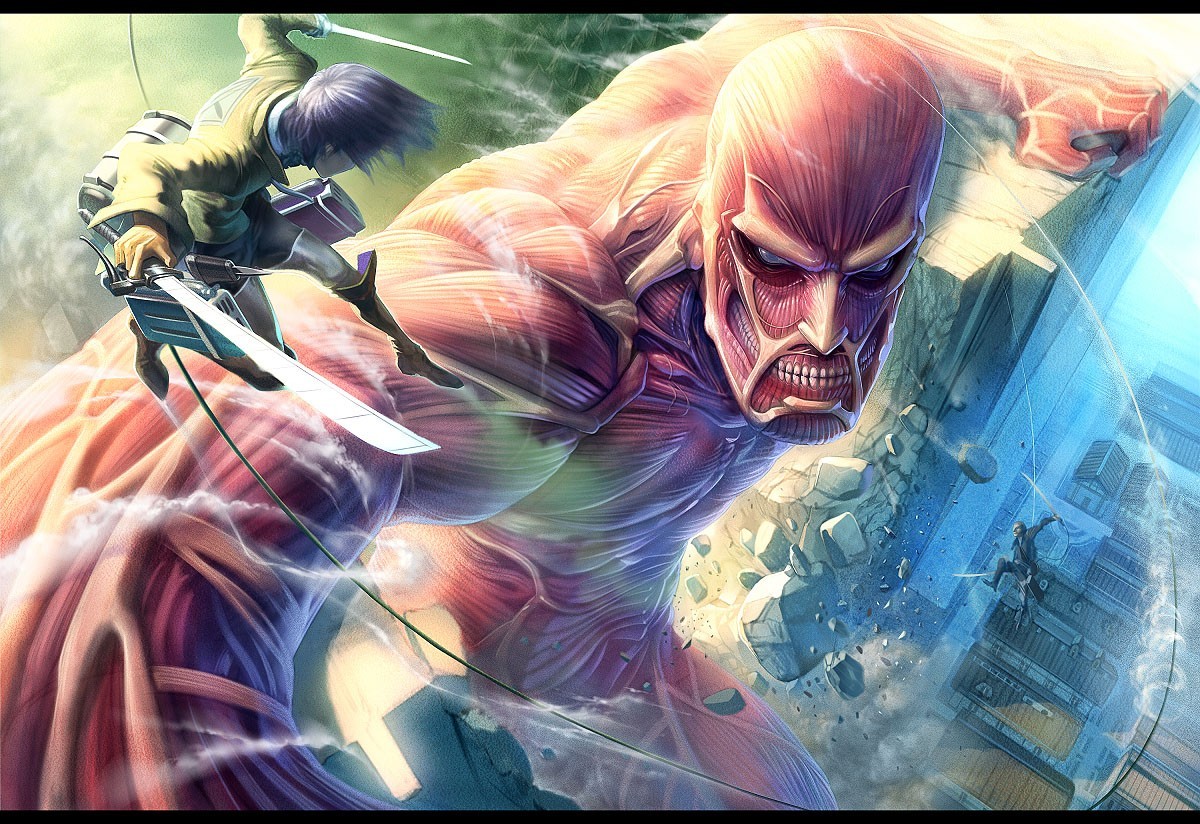 Attack on Titan: Colossal Titan vs. Mikasa Ackerman HD Wallpaper