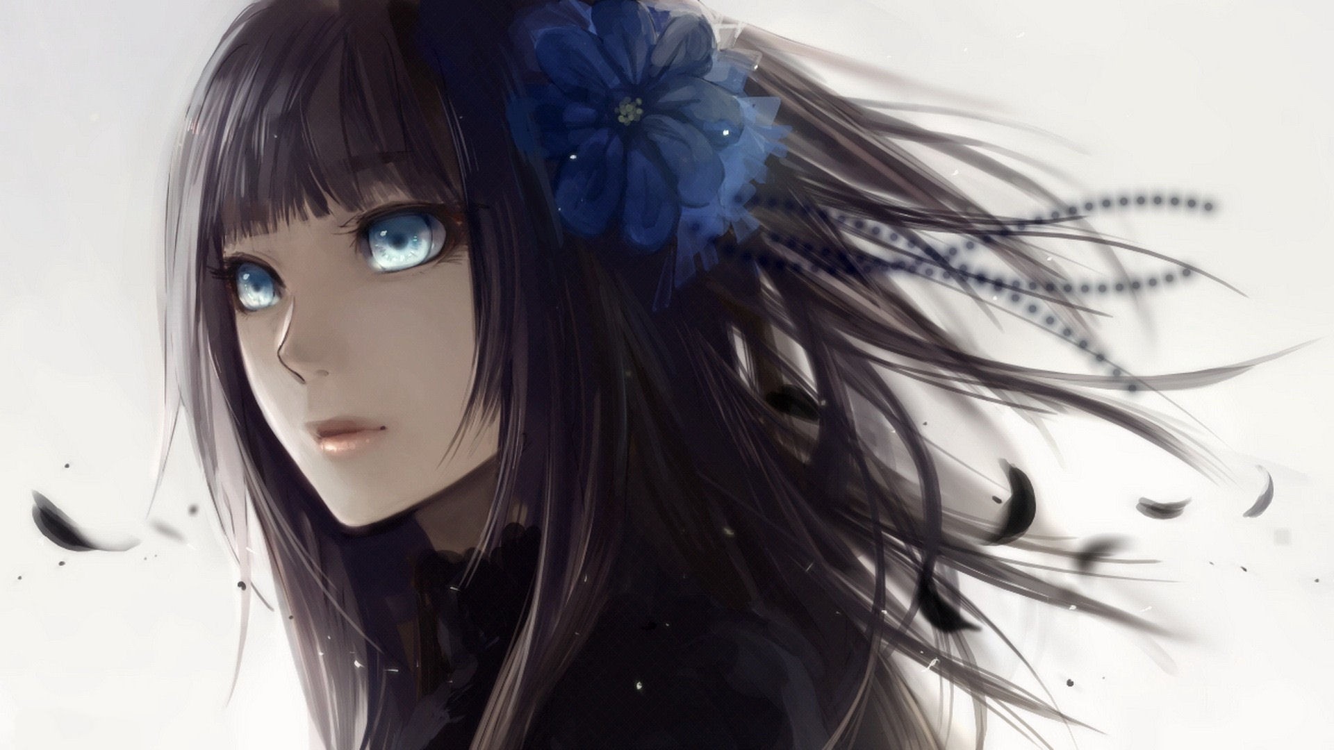 Anime girl with blue flower in hair HD Wallpaper