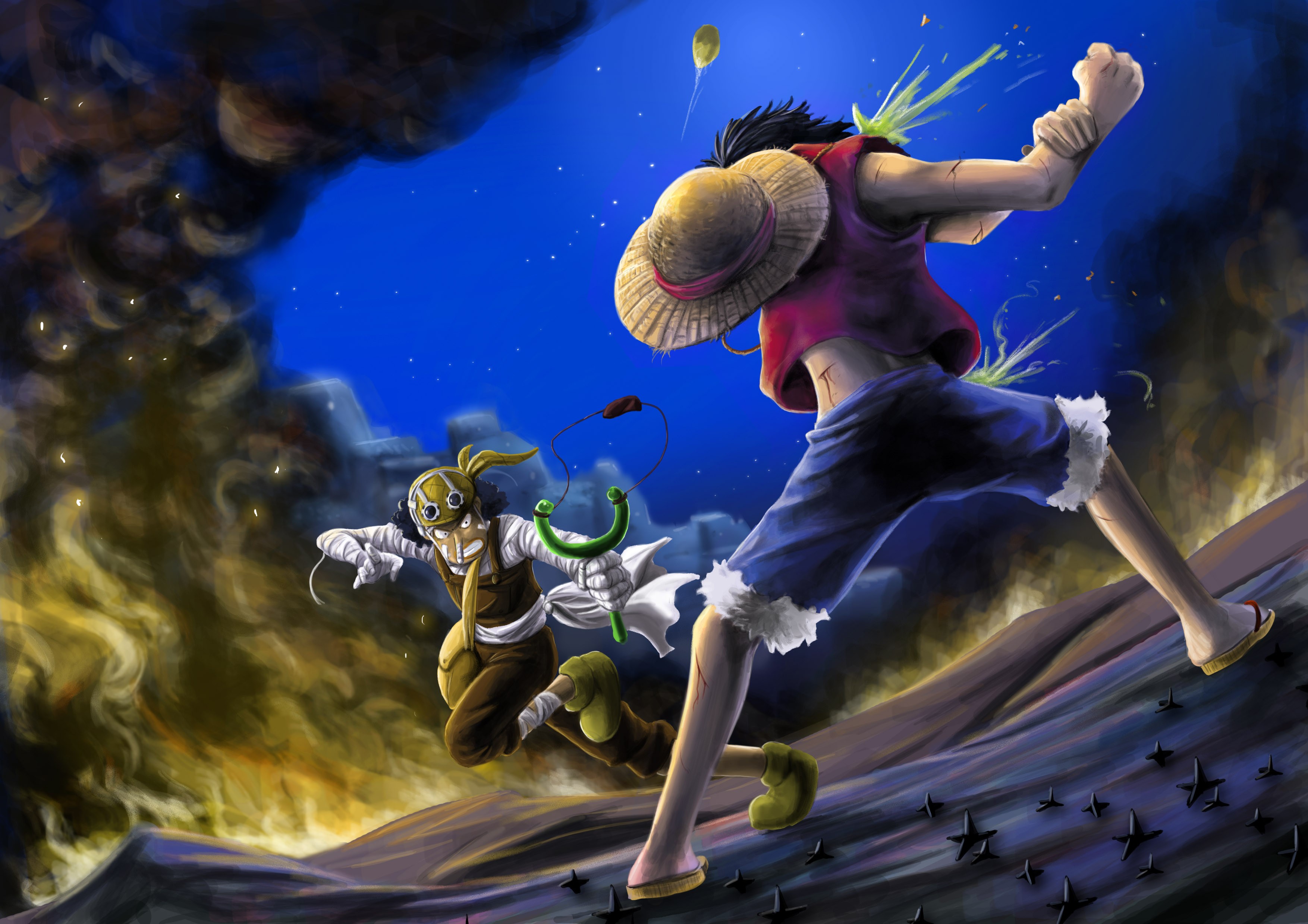 Monkey D. Luffy and Usopp in One Piece battle HD Wallpaper