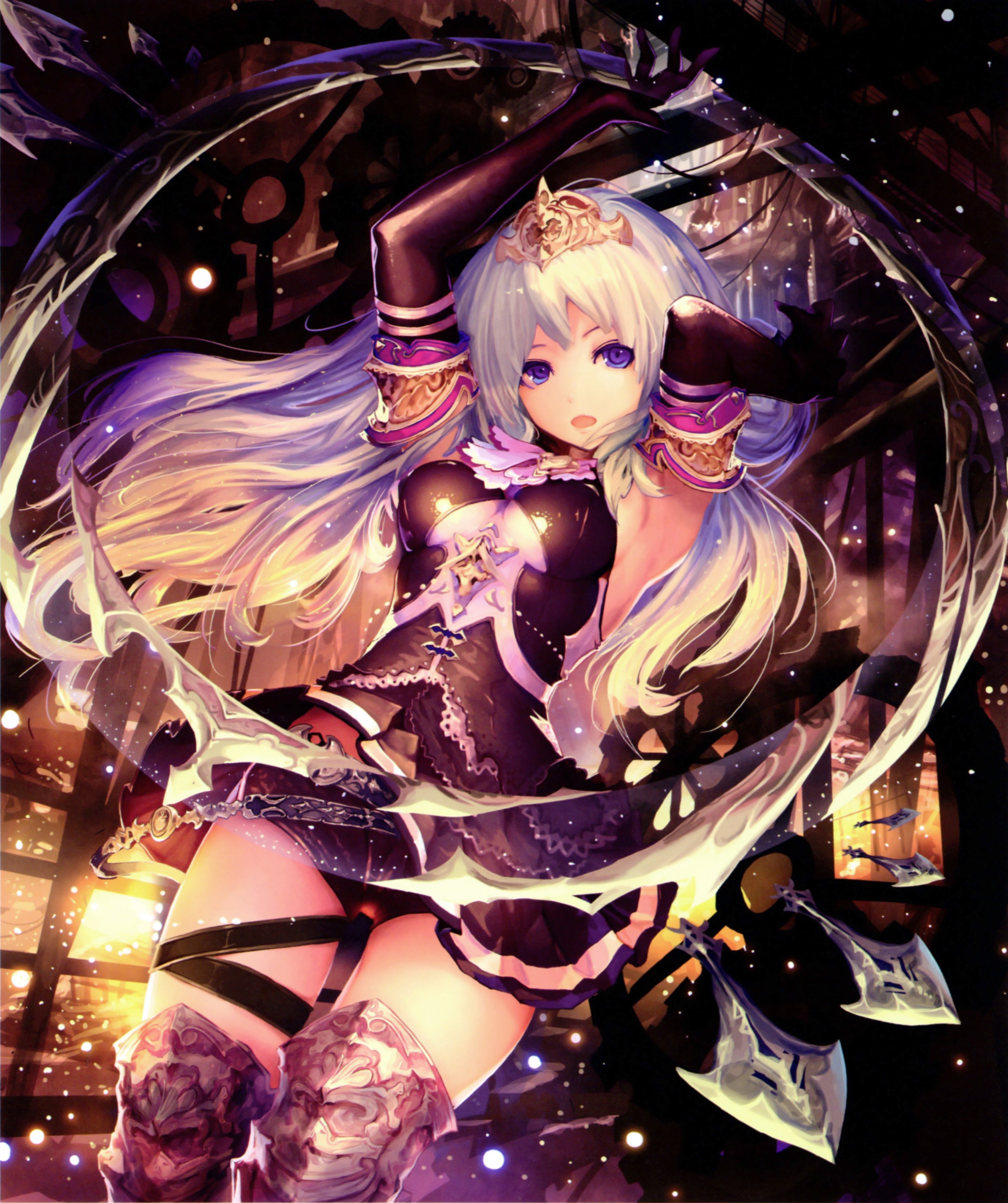 Anime girl with white hair and purple eyes in armor HD Wallpaper