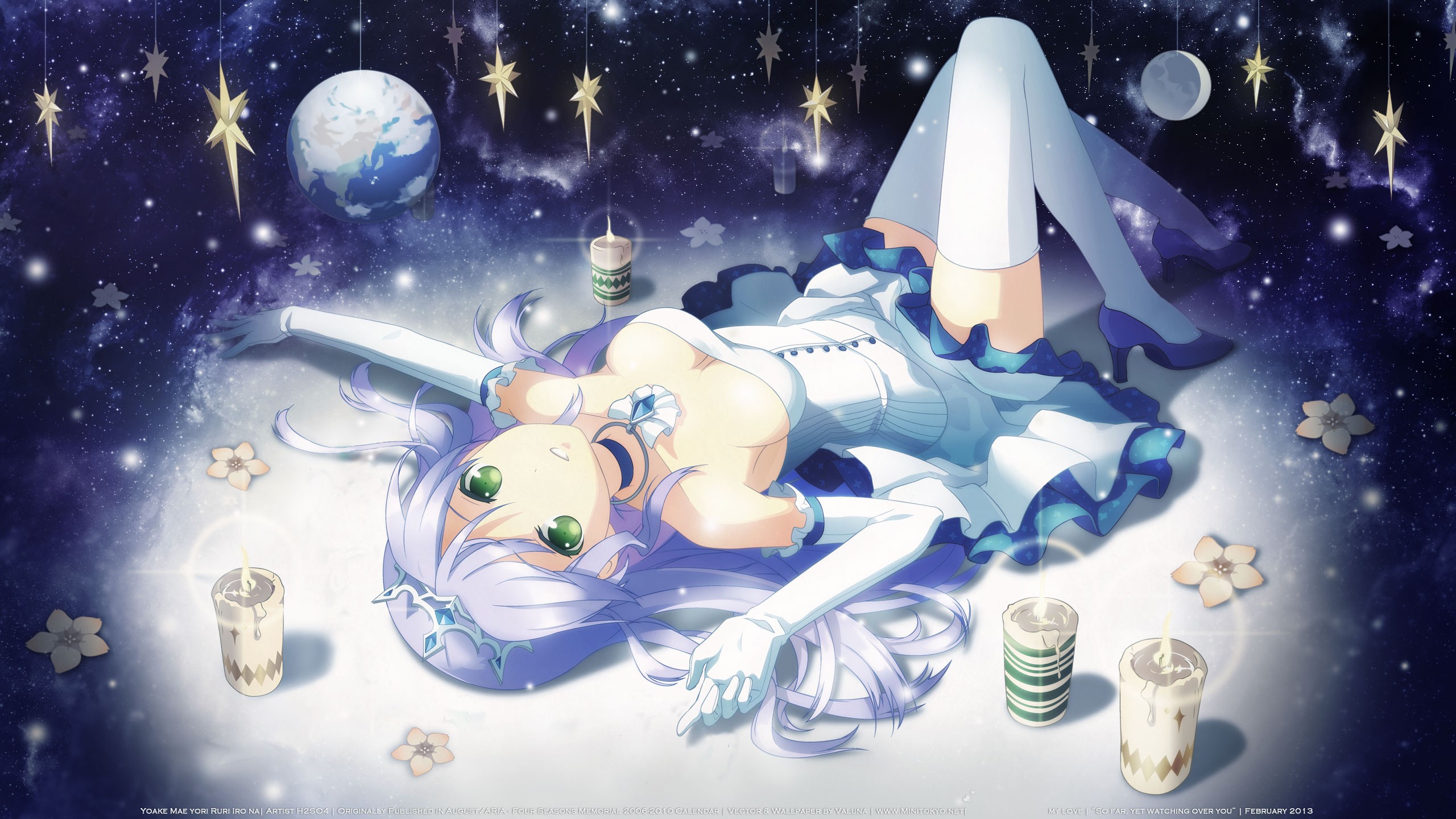 Girl in a dress with Earth and stars HD Wallpaper