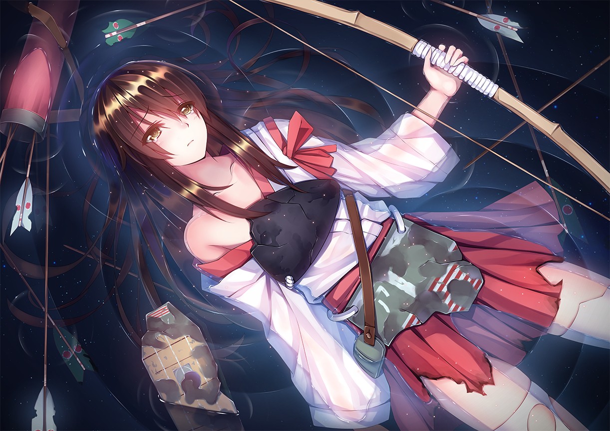Akagi from Kantai Collection with bow and arrows HD Wallpaper