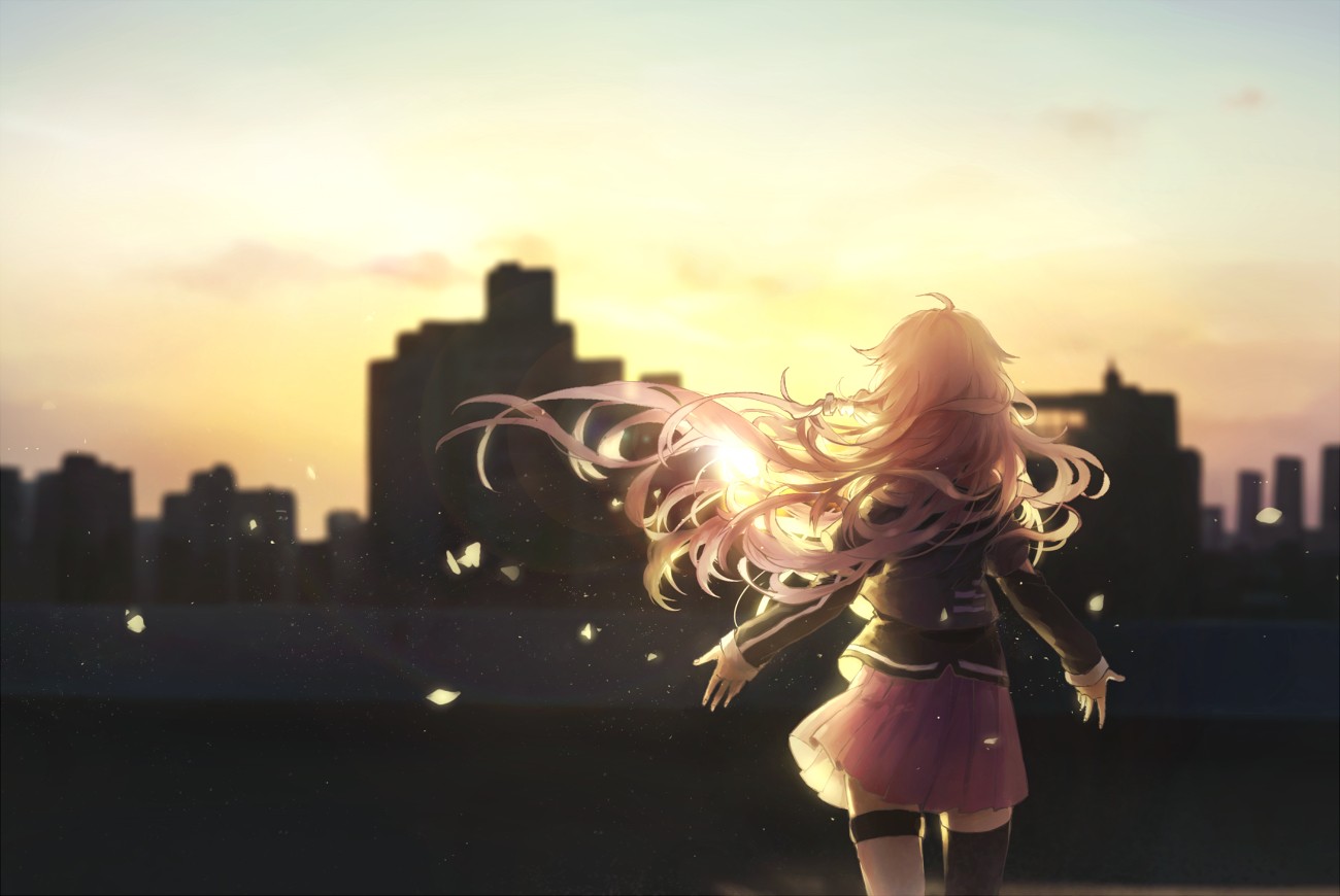 IA from Vocaloid with pink hair in a city at sunset HD Wallpaper