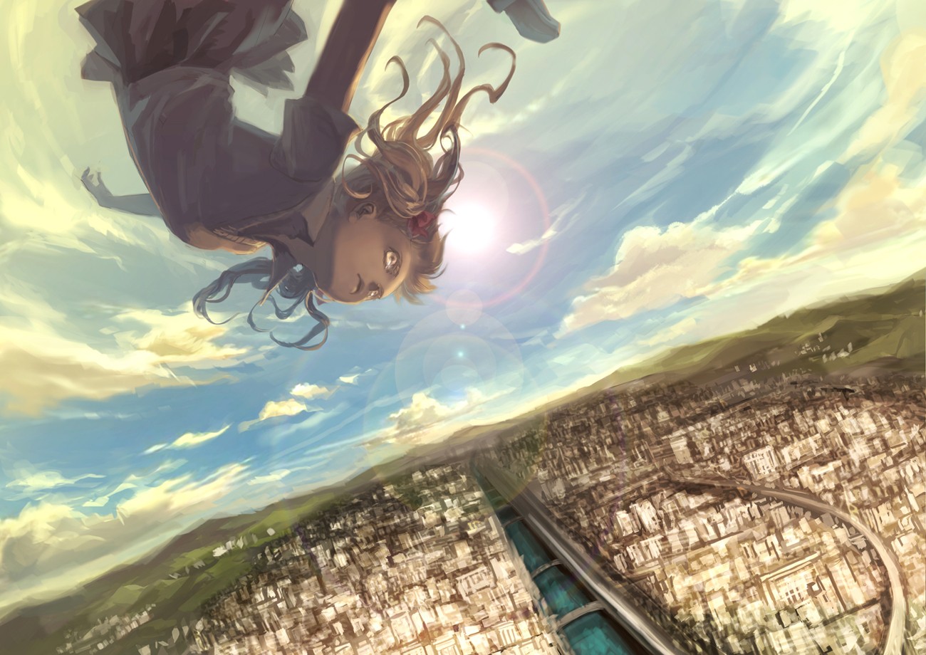 Anime girl falling over a city HD Wallpaper