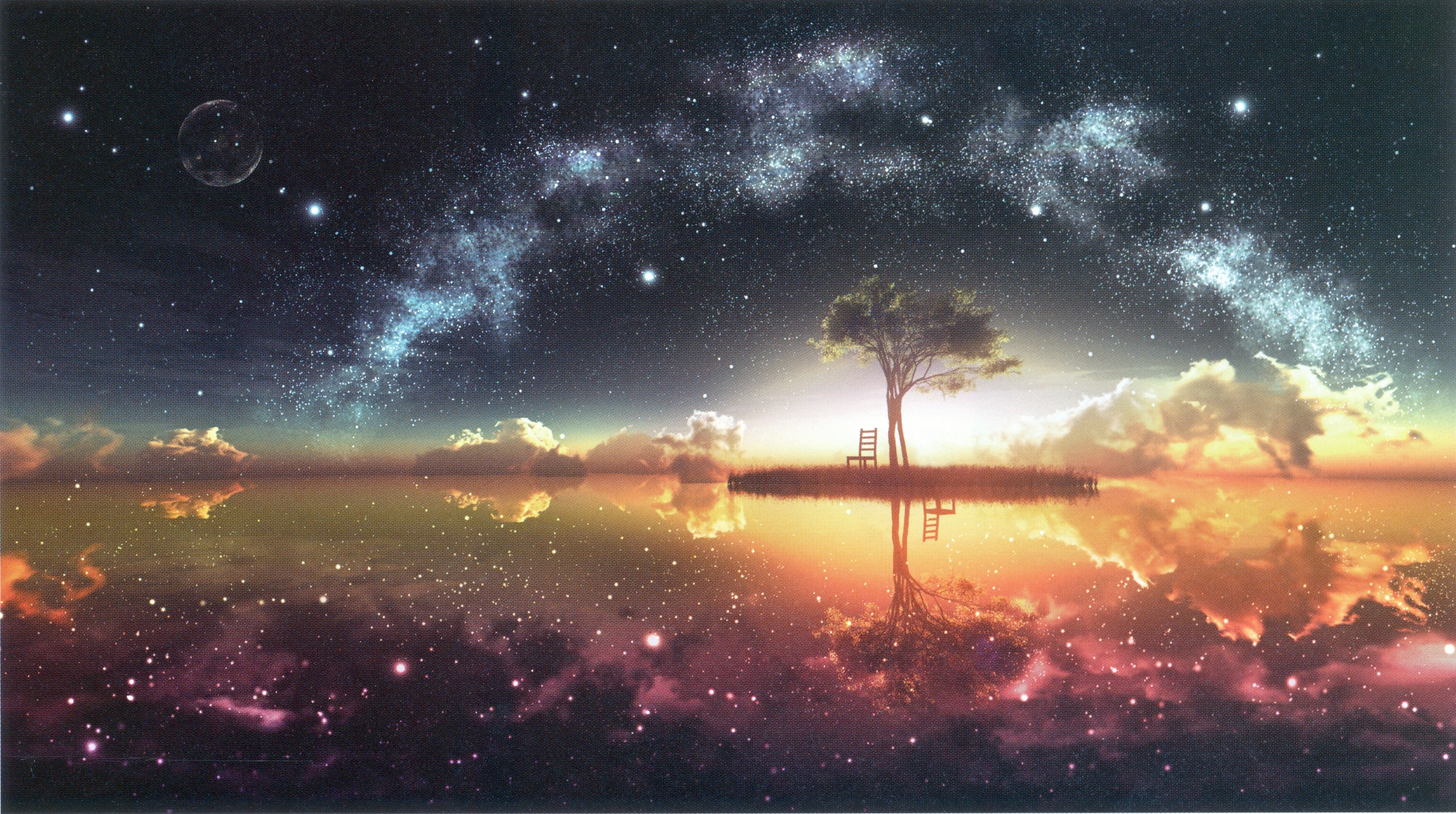Anime landscape with a tree and starry sky HD Wallpaper