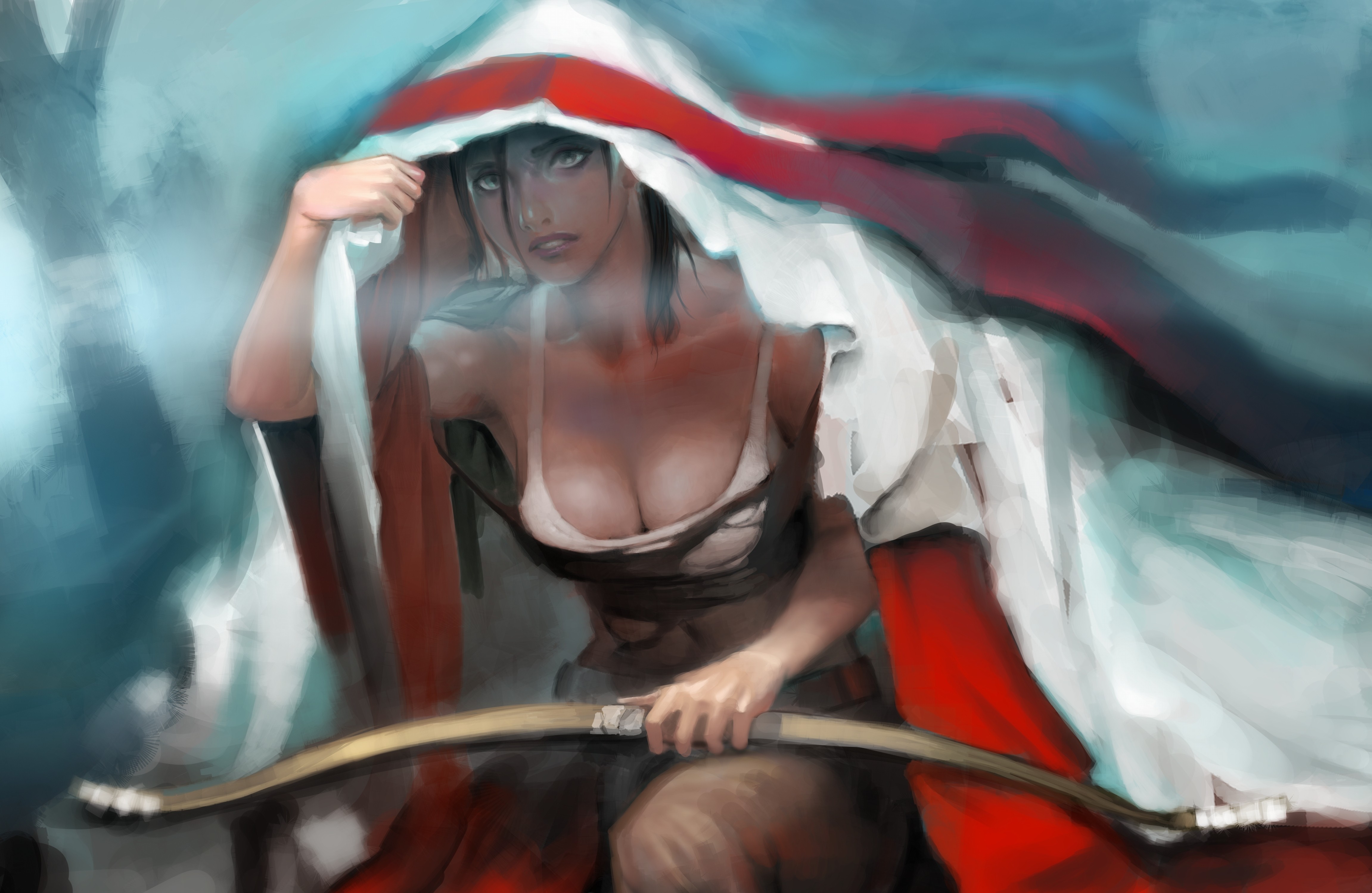 Fantasy art of a woman with a bow HD Wallpaper